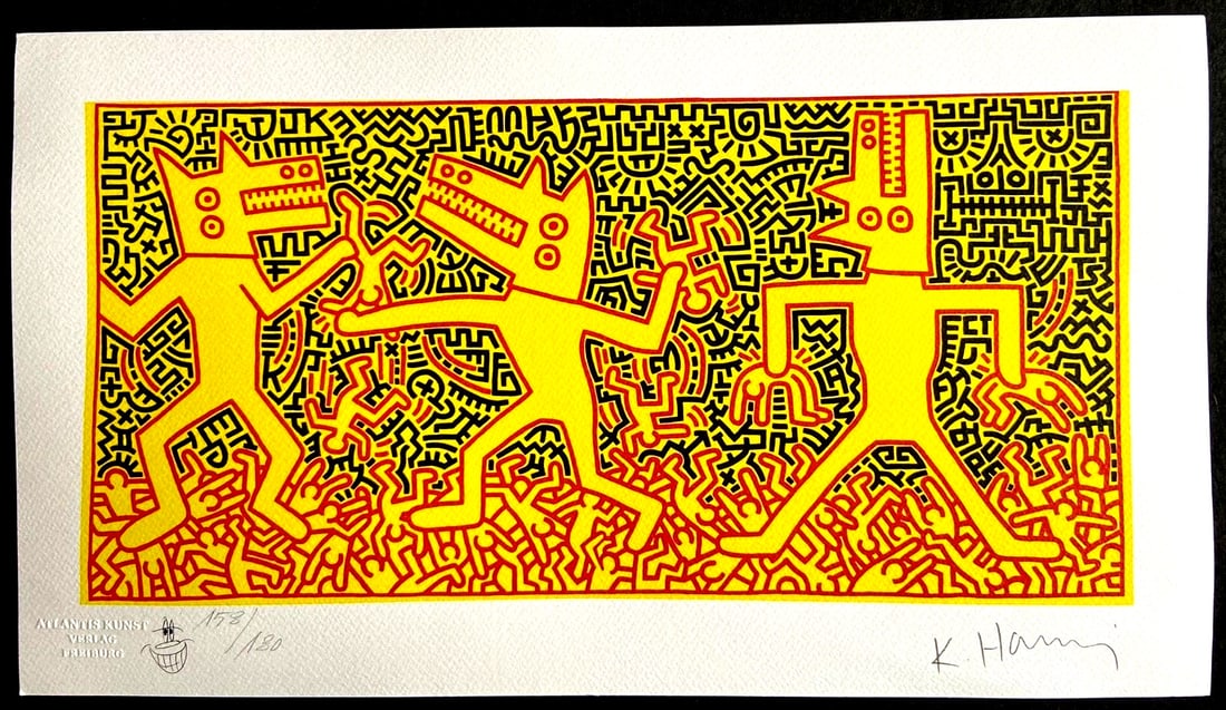 Keith Haring Lithograph From A Painting ' Coa Signed In Pen ' Hand Numbered (1 of 8)