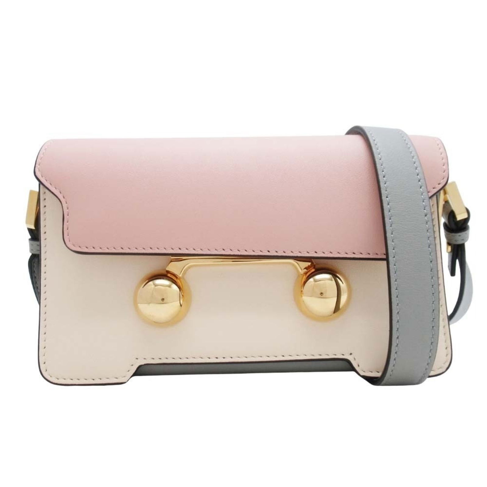 Marni Trunkaroo Rectangular Shoulder Bag/Pochette/Crossbody Bag In Multicolor: Brand: Marni Type: Pochette, Shoulder Bag Material: Leather Color: Beige, Gray, Pink Gold Gender: Women Size (Hxwxd): 18cm x 10.5cm x 8.5cm / 7.08'' x 4.13'' x 3.34'' Condition: Used (like new), Mint