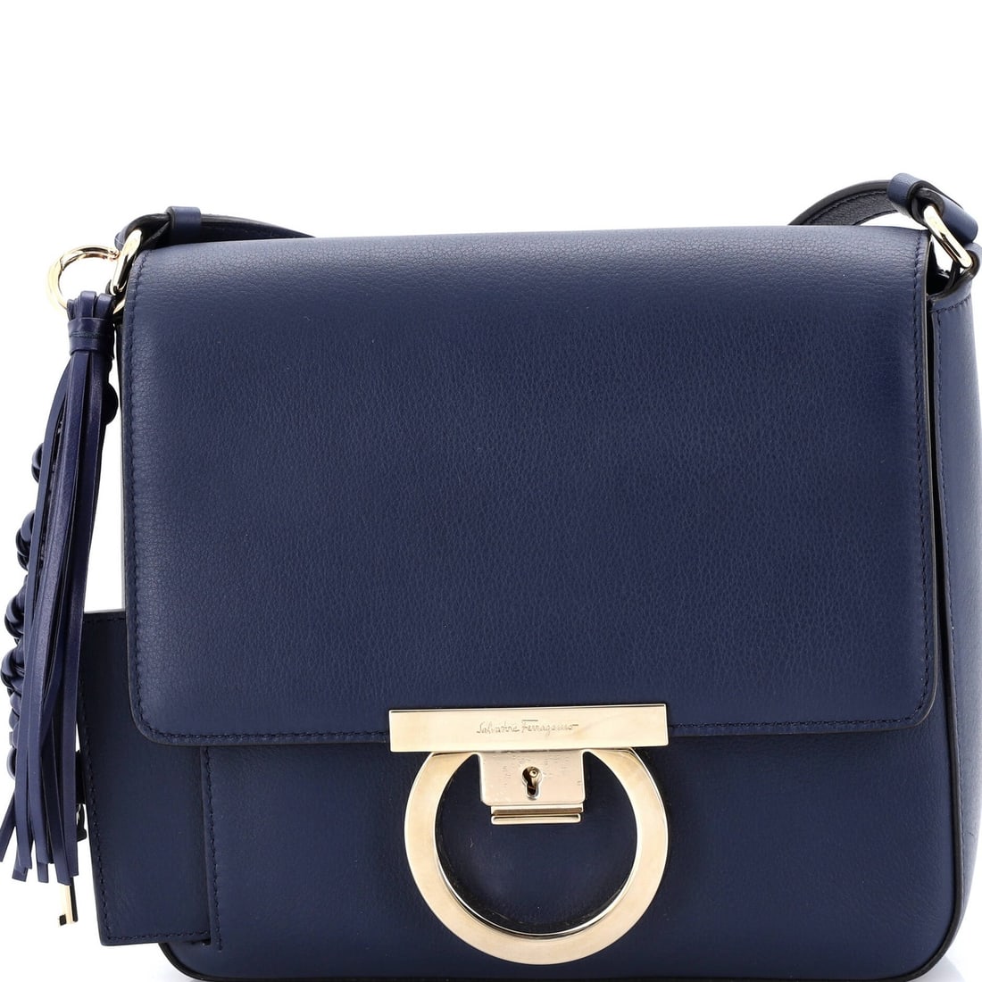 Salvatore Ferragamo Tassel Gancini Lock Flap Shoulder Bag Leather Medium (1 of 8)