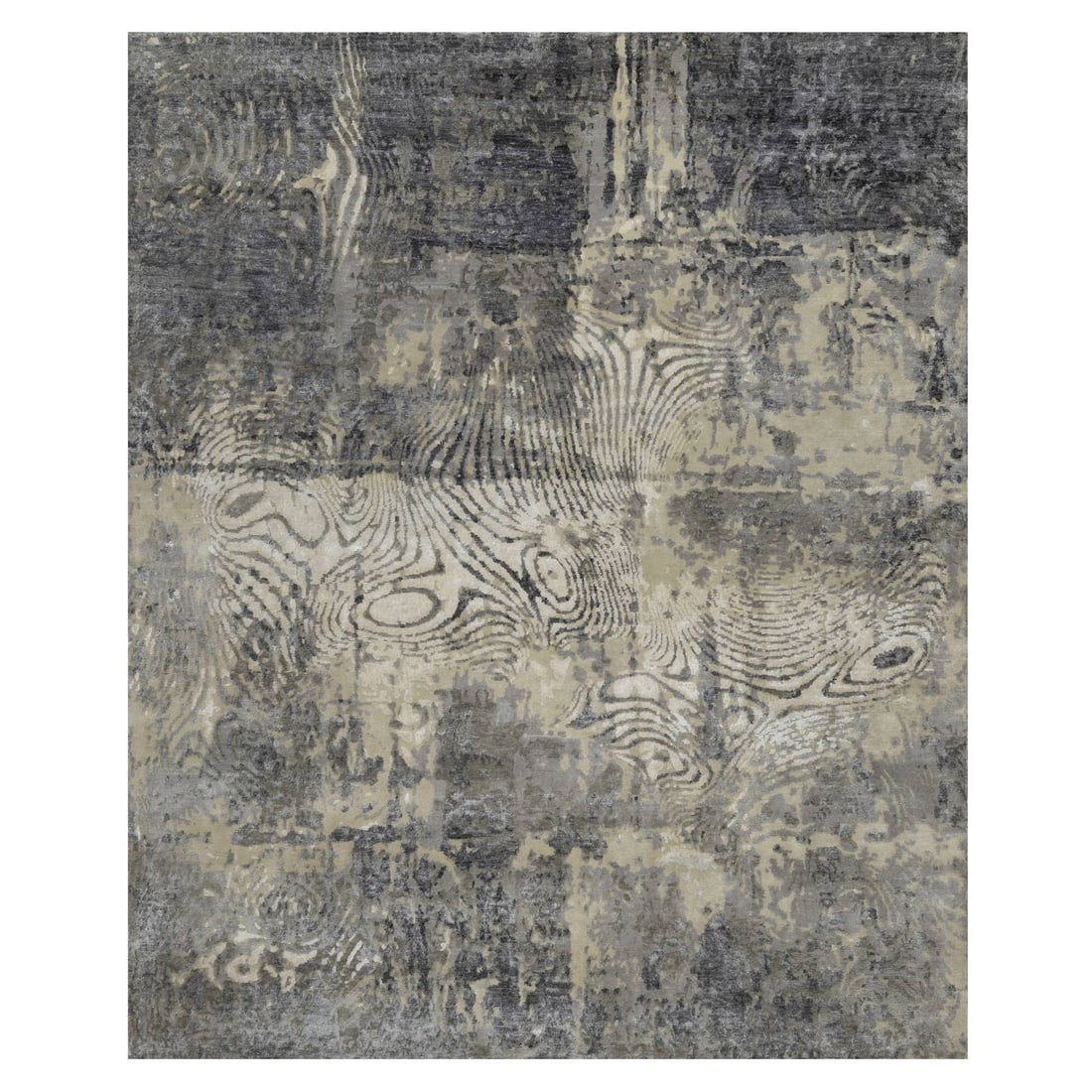8'1"X10' Ivory With Gray Wool Rug Tree Bark And Fossil Design Hand Knotted: Style: Modern Type: Indoor Material: Wool Color: Ivory Item Length: 119 Item Width: 97 Rug Type: Hand Knotted Pile: Wool Shape: Rectangular Field Color: Ivory Size: 8"1" x 9"11" / 246 CM X 302 CM Age: