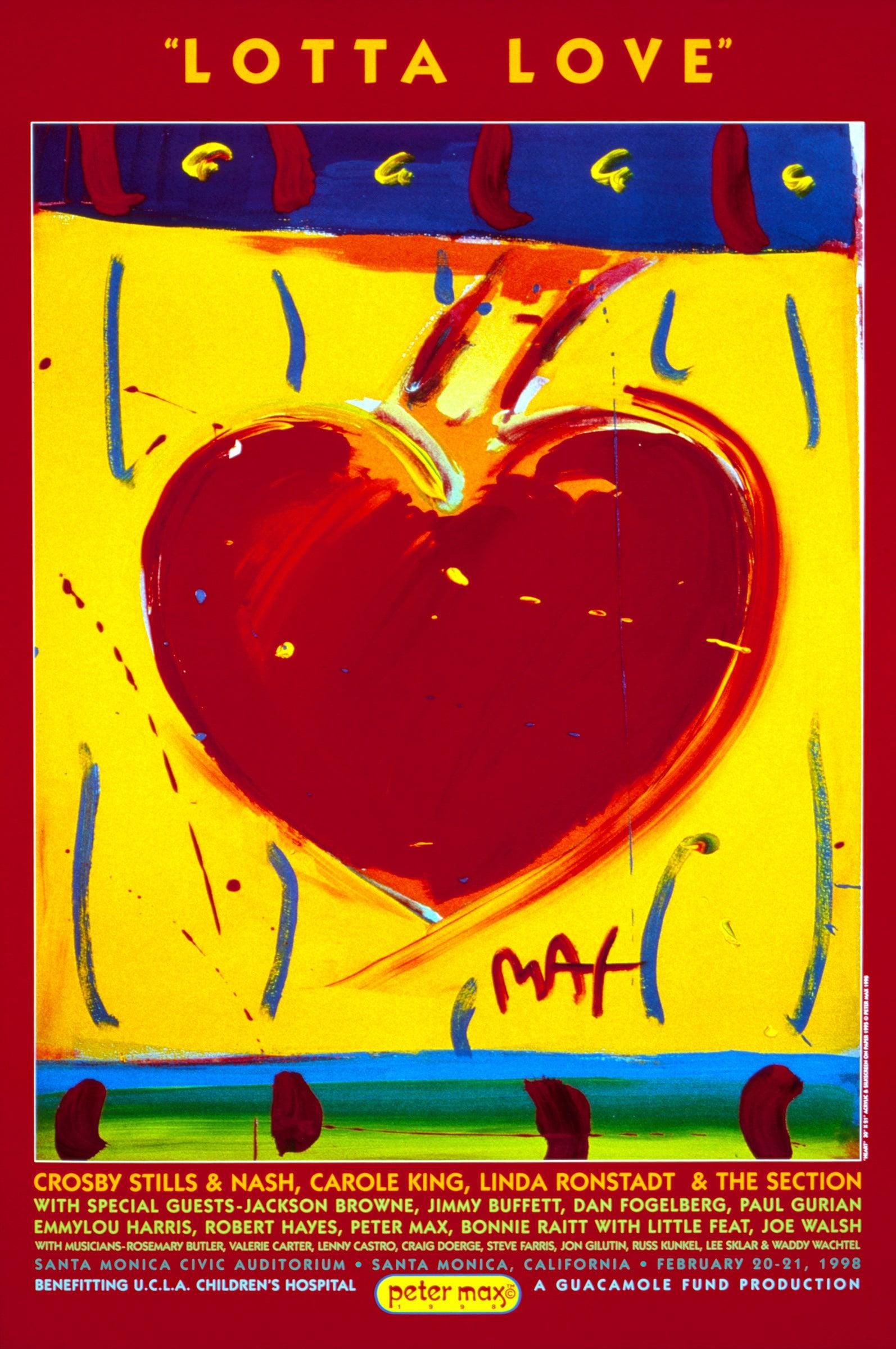 Peter Max, Lotta Love, 1998, Hand Signed, Official Edition Offset Lithograph: Offset lithograph in colors on gloss archival paper. Paper size: 36 x 24 inches. Inscription: Hand signed by Peter Max in ink and unnumbered, as issued. Condition: Excellent. Notes: Published and prin