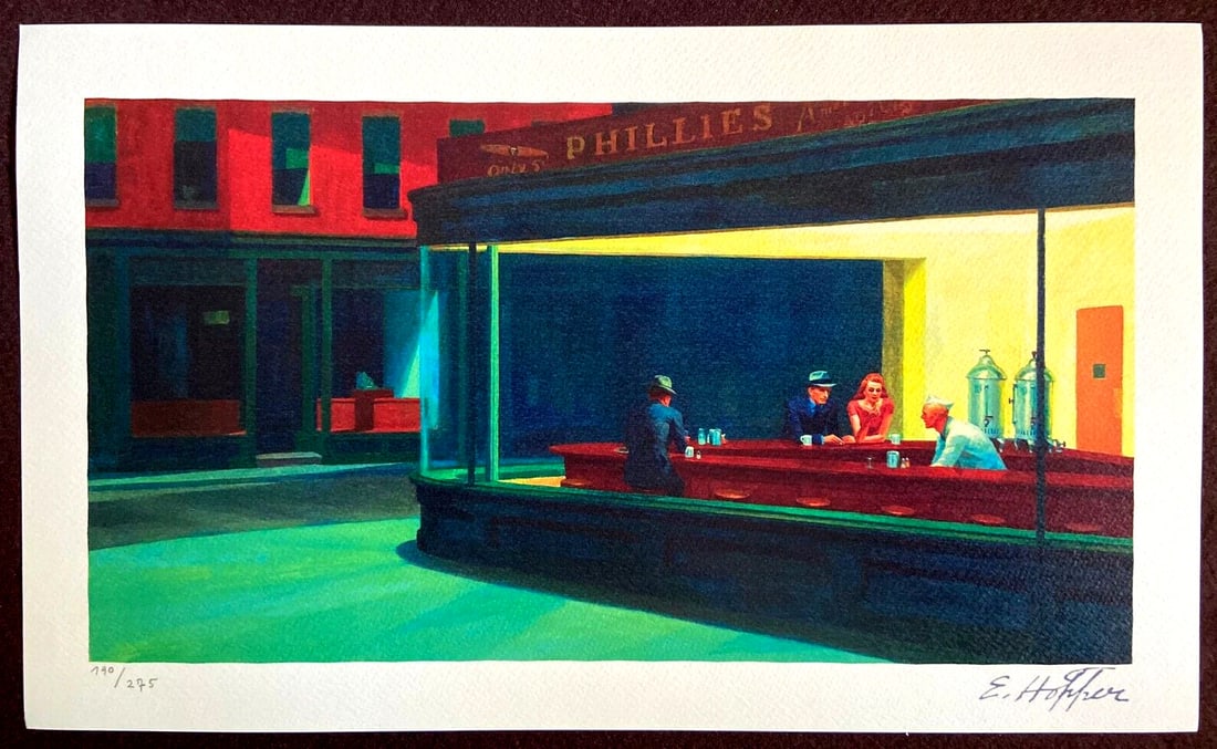 Edward Hopper Lithograph Coa Signed Certificate: Brand: Unbranded Edward Hopper "The nightmbuli " Lithograph of an original work by Edward Hopper, printed in 1986. 27 x 45 cm 275 hand numbered specimens signed on the slab - COA original signed in pe