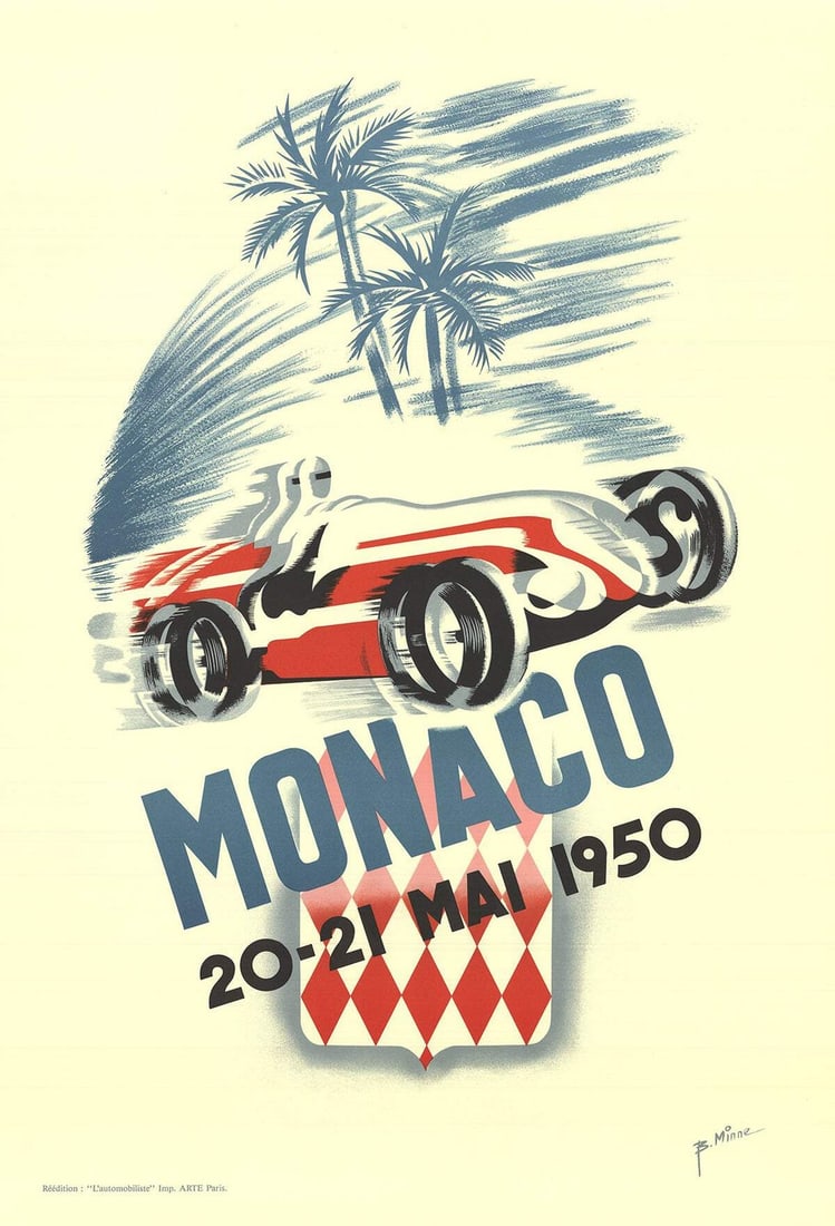 B. Minne Monaco Grand Prix " Lithograph Vintage Blue Red (1 of 1)