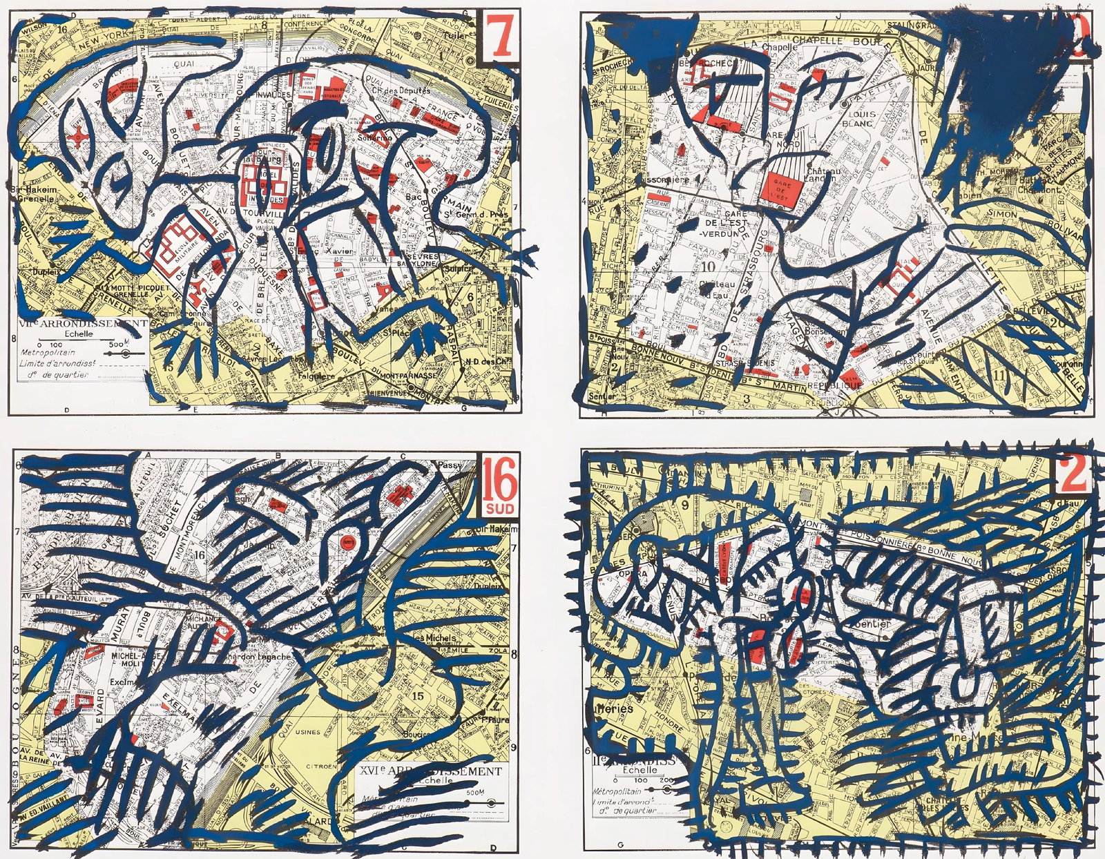 Pierre Alechinsky, Quatre Arrondissements (C/C 417), Hommage Aim Et Marguerite Maeght, Derrire Le: Lithograph on vlin paper. Paper Size: 15 x 22 inches, with centerfold, as issued. Inscription: Unsigned and unnumbered, as issued. Catalogue raisonn references: Alechinsky, Pierre, et al. Pierre Alech