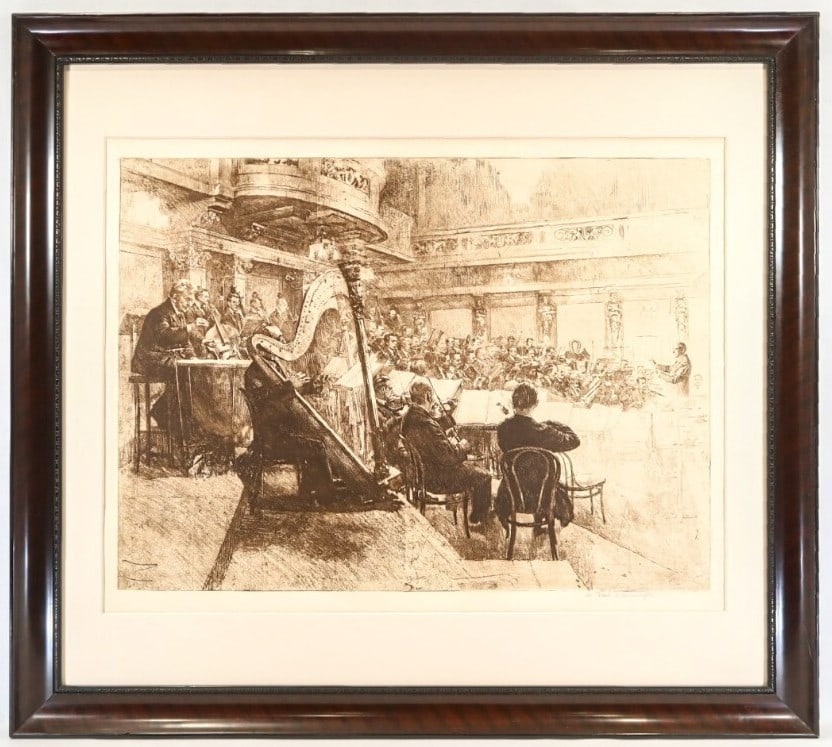 Ferdinand Schmutzer 1926 Original Etching -Wiener Philharmoniker Austrian Signed: Unit Of Sale: Single Piece Artist: Ferdinand Schmutzer Signed By: Ferdinand Schmutzer Size: Large Signed: Yes Material: Paper Framing: Framed Original/Licensed Reprint: Original Region Of Origin: Euro