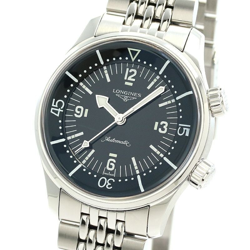 Longines Legend Diver Automatic 39Mm L3.764.4.50.6: Brand: LONGINES Movement: Automatic Case Size: 39mm Band Size: 21.5cm Case Material: Stainless Steel Band Material: SS Watch Glass: Sapphire Crystal Dial Color: Black Type: Wrist watch Product Disclai