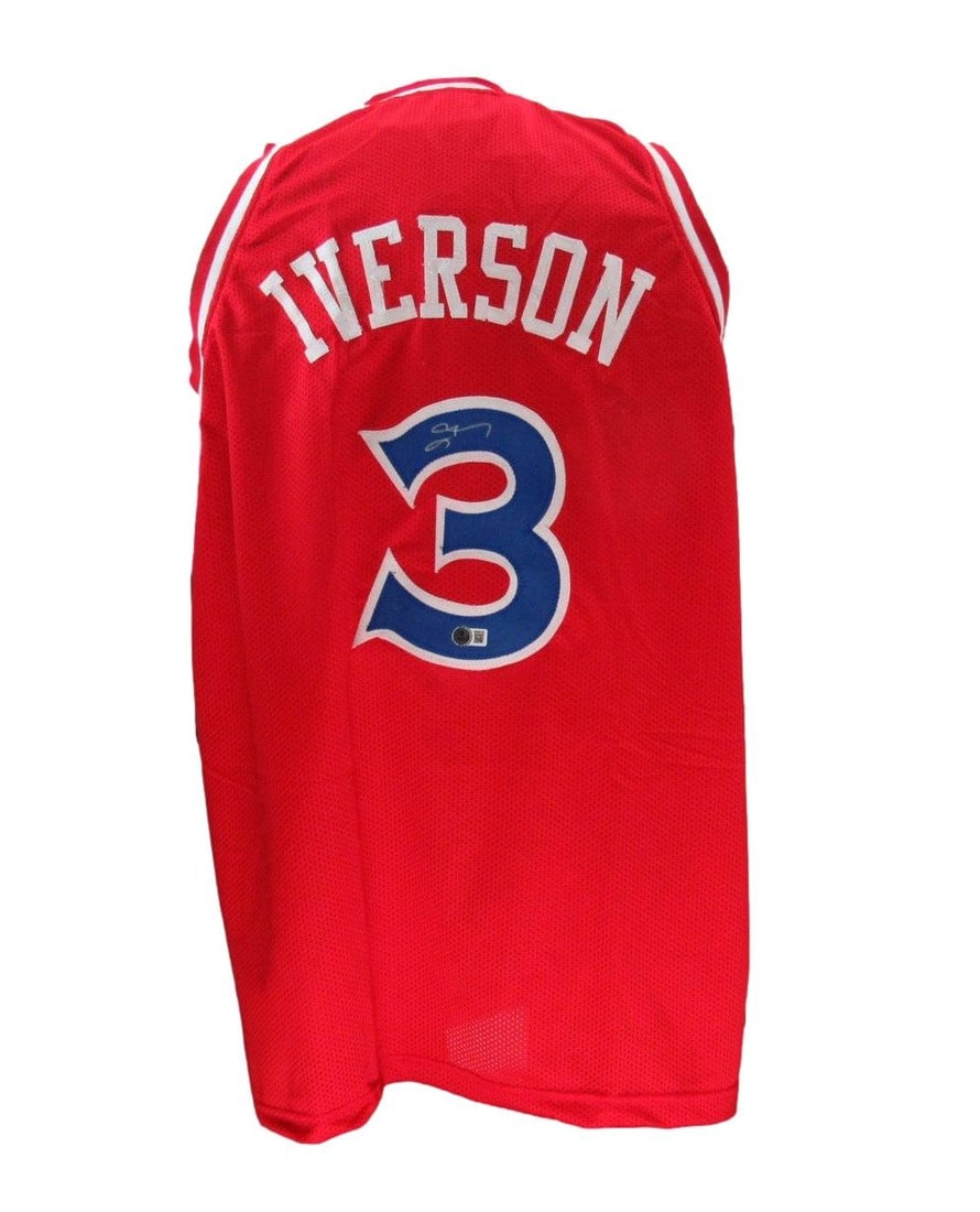 Allen Iverson Hof Autographed Red Custom Basketball Jersey 76Ers Beckett 196719 (1 of 5)