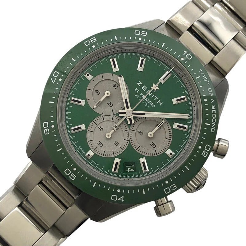 Zenith Chronomaster Sport Yoshida Special Edition 03.3108.3600/57.M3100: Brand: ZENITH Movement: Automatic Material: SS stainless steel Color: Green Dial Color: Green Arm Circumference Size: 20cm Water Resistance: Waterproof 100M Type: Wrist watch Product Disclaimer: Items
