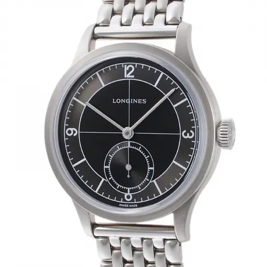 Longines Heritage Classic Sector Dial L2.828.4.53.6: Brand: Longines Dial Color: Black/Gray Case Size: 3.8cm (excluding crown) Case Thickness: 0.8cm Material: SS Band Color: Silver Maximum Band Width (Cm): 1.9cm Weight: 129g (including band) Movement: A