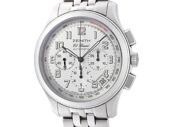 Zenith El Primero Class Chronograph 03.0510.400/04.M501: Brand: Zenith Dial Color: Silver Case Size: 4.0cm (excluding crown) Case Thickness: 1.1cm Material: SS Band Color: Silver Maximum Band Width (Cm): 1.9cm Weight: 155g (including band) Movement: Automat