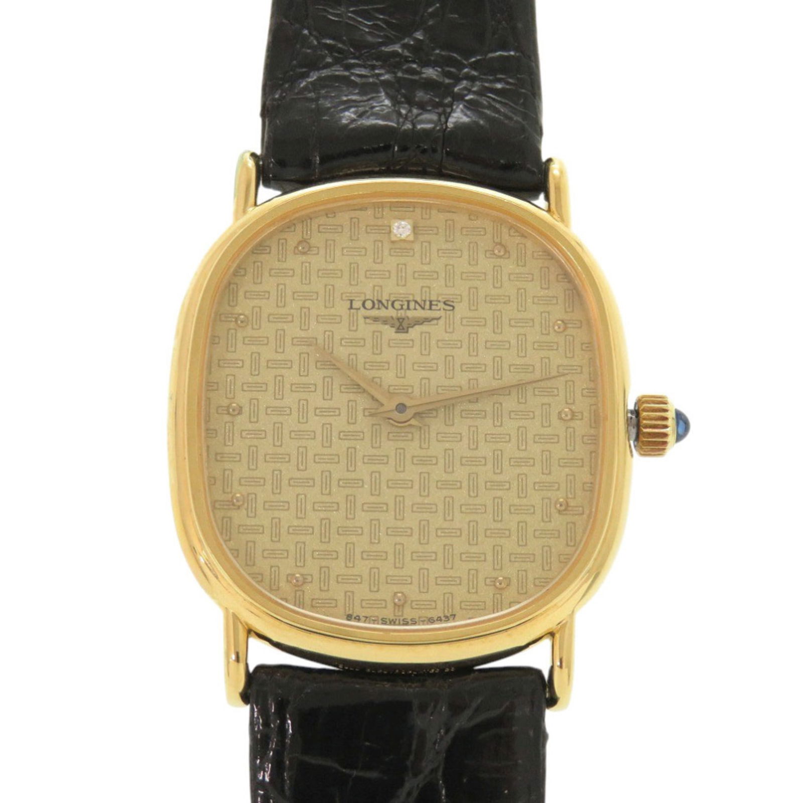 Like New Longines 0037: Brand: Longines Type: Wristwatch Gender: Women Display: Analog Material (Case): Stainless Steel Material (Band): Leather, Stainless Steel Color: Black, Gold Color (Dial): Gold Gemstone: Diamond Case D