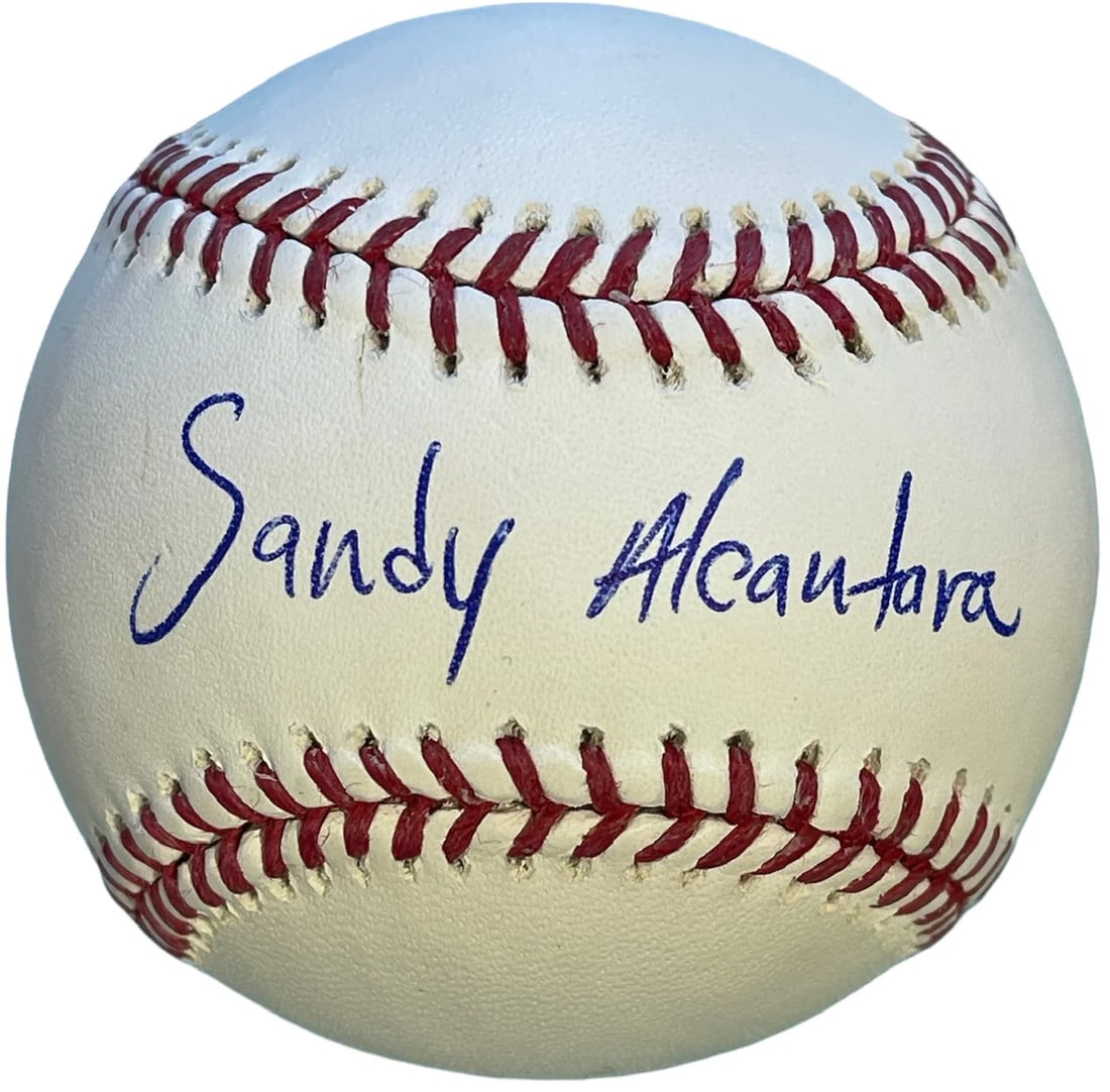 Sandy Alcantara Autographed Official Major League Baseball (Jsa): Brand: James Spence Authentication (JSA) Sandy Alcantara Autographed Baseball Signed in blue pen across the sweet spot of an Official Major League Robert Manfred baseball Product Disclaimer: Not affil