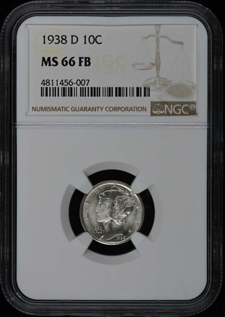 1938-D Mercury Dime 10C Ngc Ms66Fb (1 of 1)