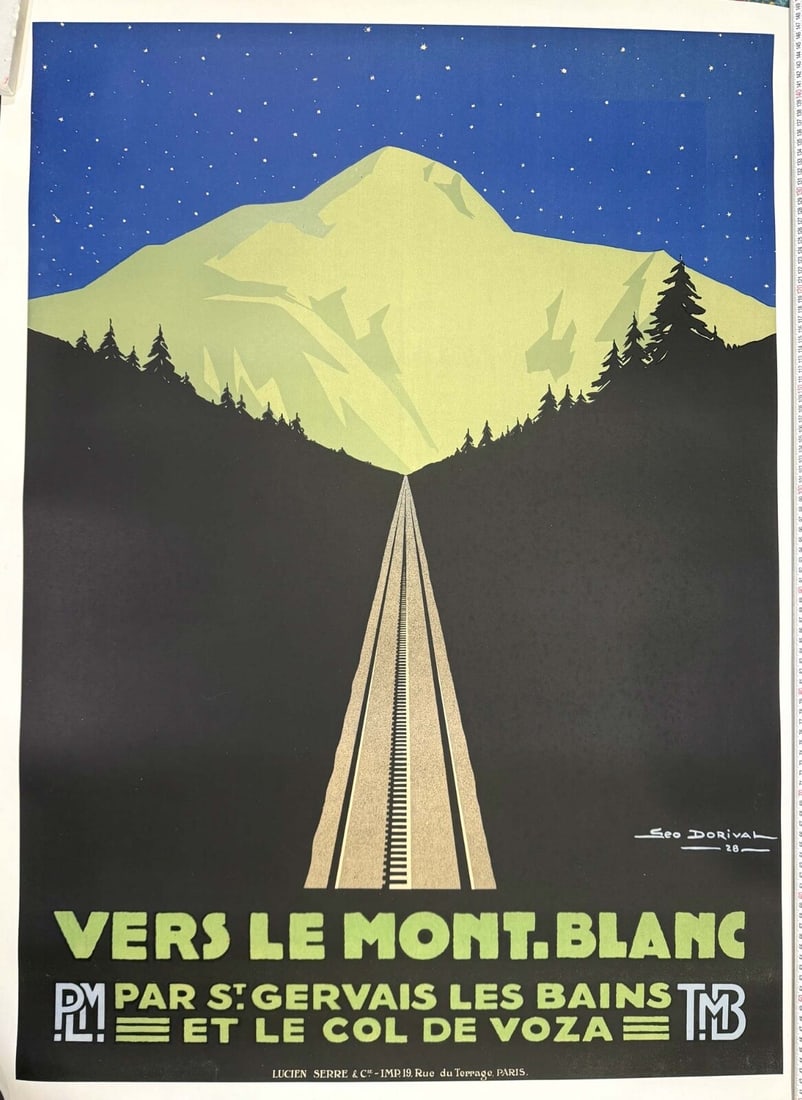 Vers Le Mont Blanc Night Geo Dorival 1928 Original Vintage French Travel Poster: Country Of Origin: France Artist: Julien Lacaze Size: Medium Date Of Creation: 1928 Region Of Origin: mont blanc Framing: Unframed Year Of Production: 1925 Width (Inches): 29.5 Item Height: 41 Style: