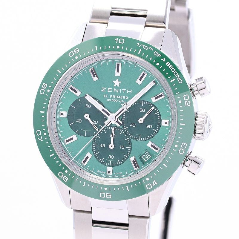 Zenith Chronomaster Sport Yoshida Special Edition 03.3107.3600/56.M3100: Brand: ZENITH Movement: Automatic Case Size: 41mm Band Size: 21cm Case Material: Ceramic/Stainless Steel Band Material: SS Watch Glass: Sapphire Crystal Dial Color: Green Type: Wrist watch Product Dis