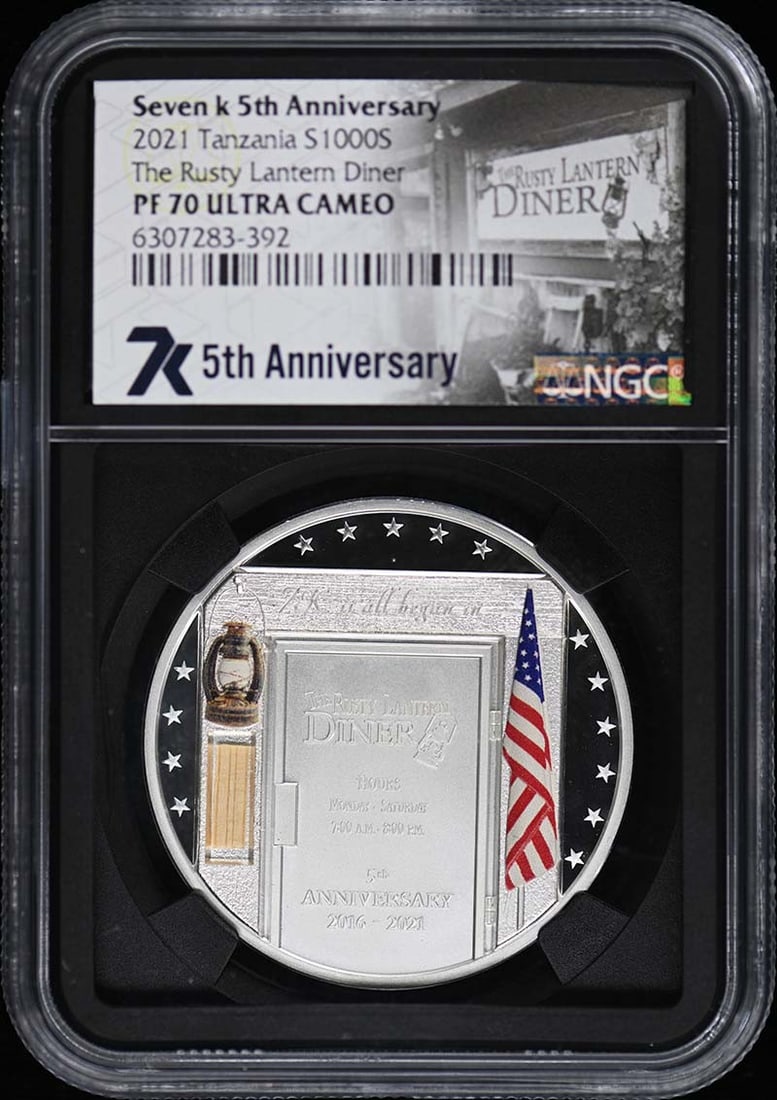 2021 Tanzania The Rusty Lantern Diner S1000S Ngc Pr70Dcam: Certification: NGC Certification Number: 6307283392 Grade: PR70 Year: 2021 Circulated/Uncirculated: Uncirculated Strike Type: Proof Mint Location: NONE Product Disclaimer: Grades are third-party opini