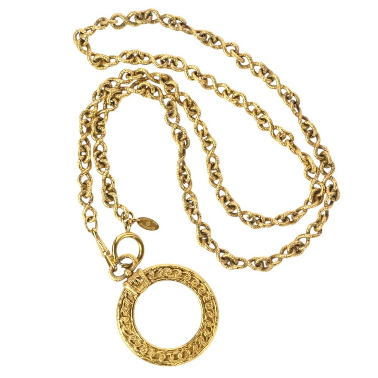 Chanel Vintage Coco Mark Magnifying Glass Necklace Long Chain Pendant Gold Color (1 of 10)