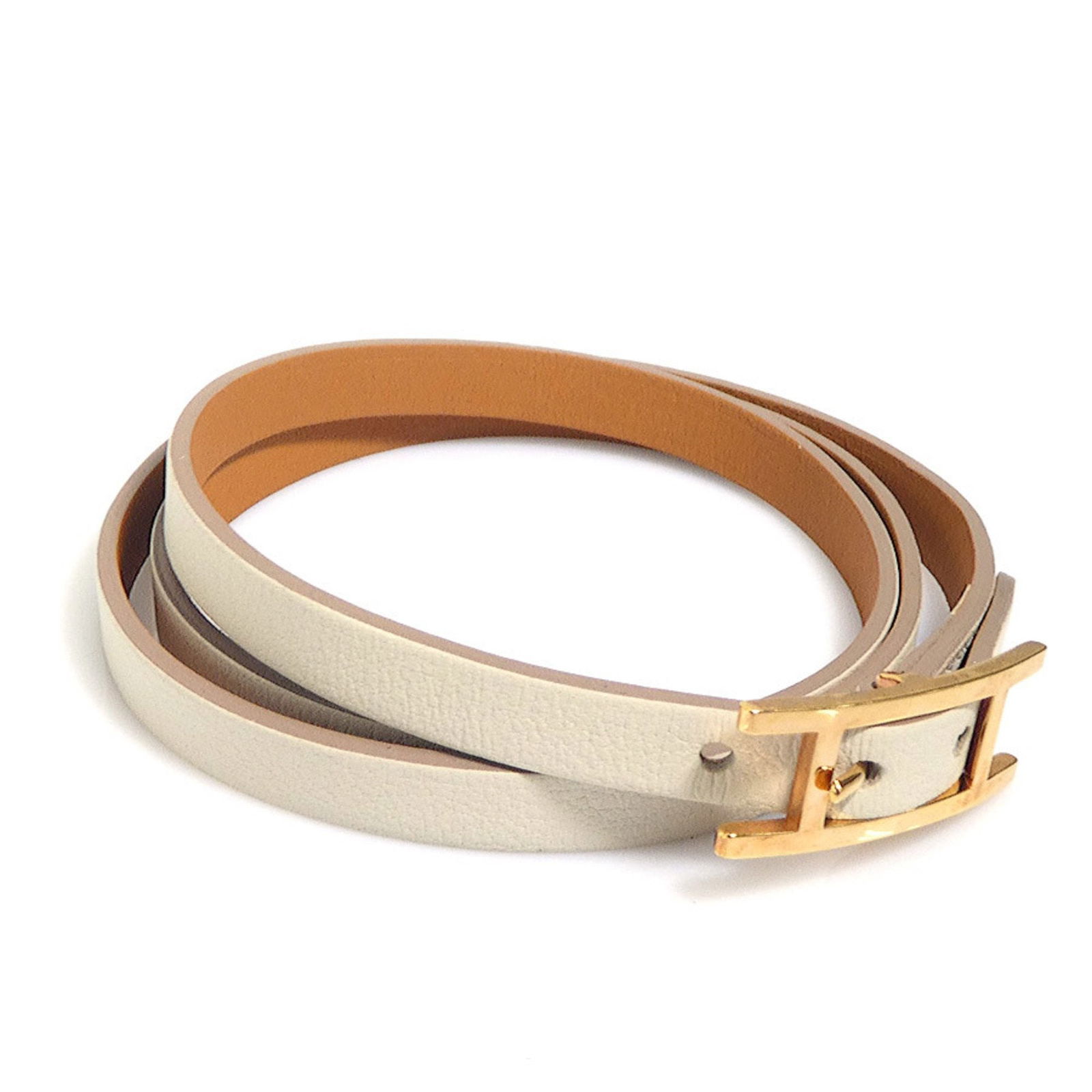 Hermes Hermes Bracelet Api Leather Metal White Beige Gold (1 of 5)