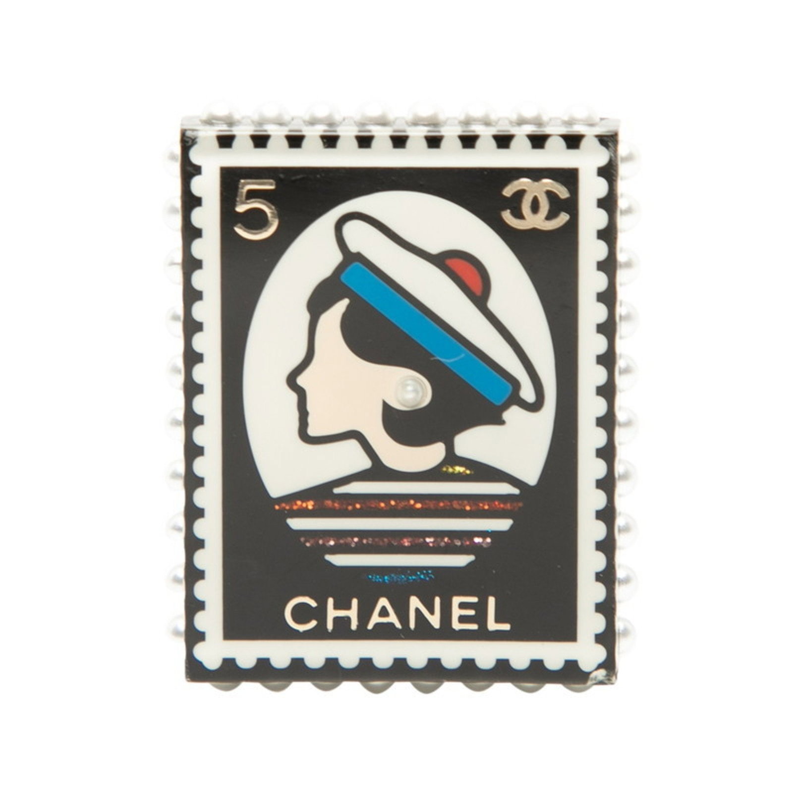 Chanel Coco Mark 5 Mademoiselle Stamp Motif Brooch In Black (1 of 3)