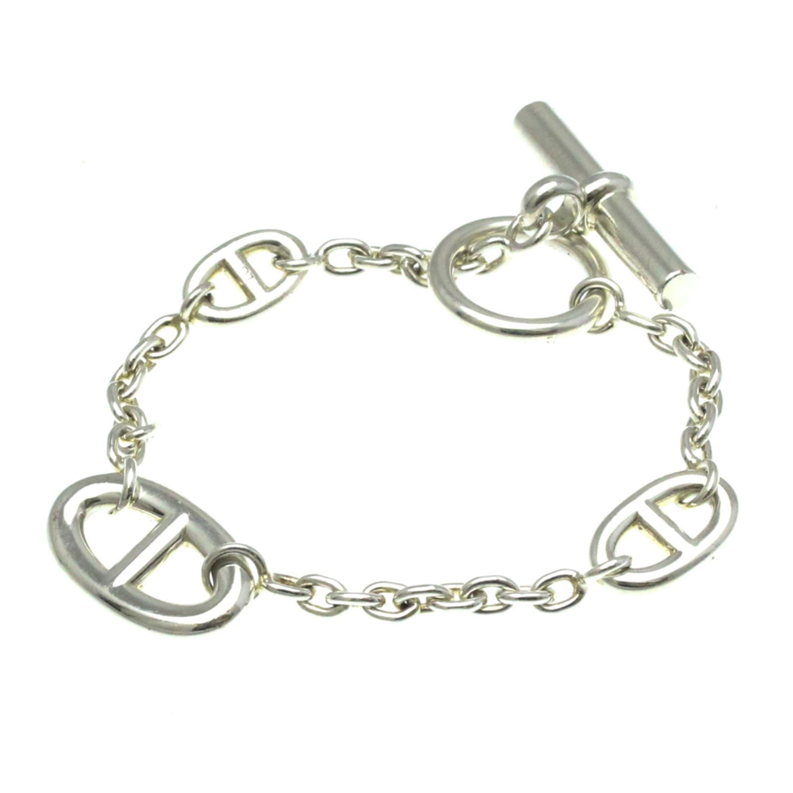 Hermes Chaine D'Ancre Bracelet Silver 925 No Stone Charm Bracelet Silver: Brand: Hermes Type: Charm Bracelet Style: Fashion Gender: Men,Women Material: Silver 925 Metal: Silver Metal Purity: Silver925 Color: Silver Stone: No Stone Size: LG Weight: 25.4g / 0.89oz. Total Leng
