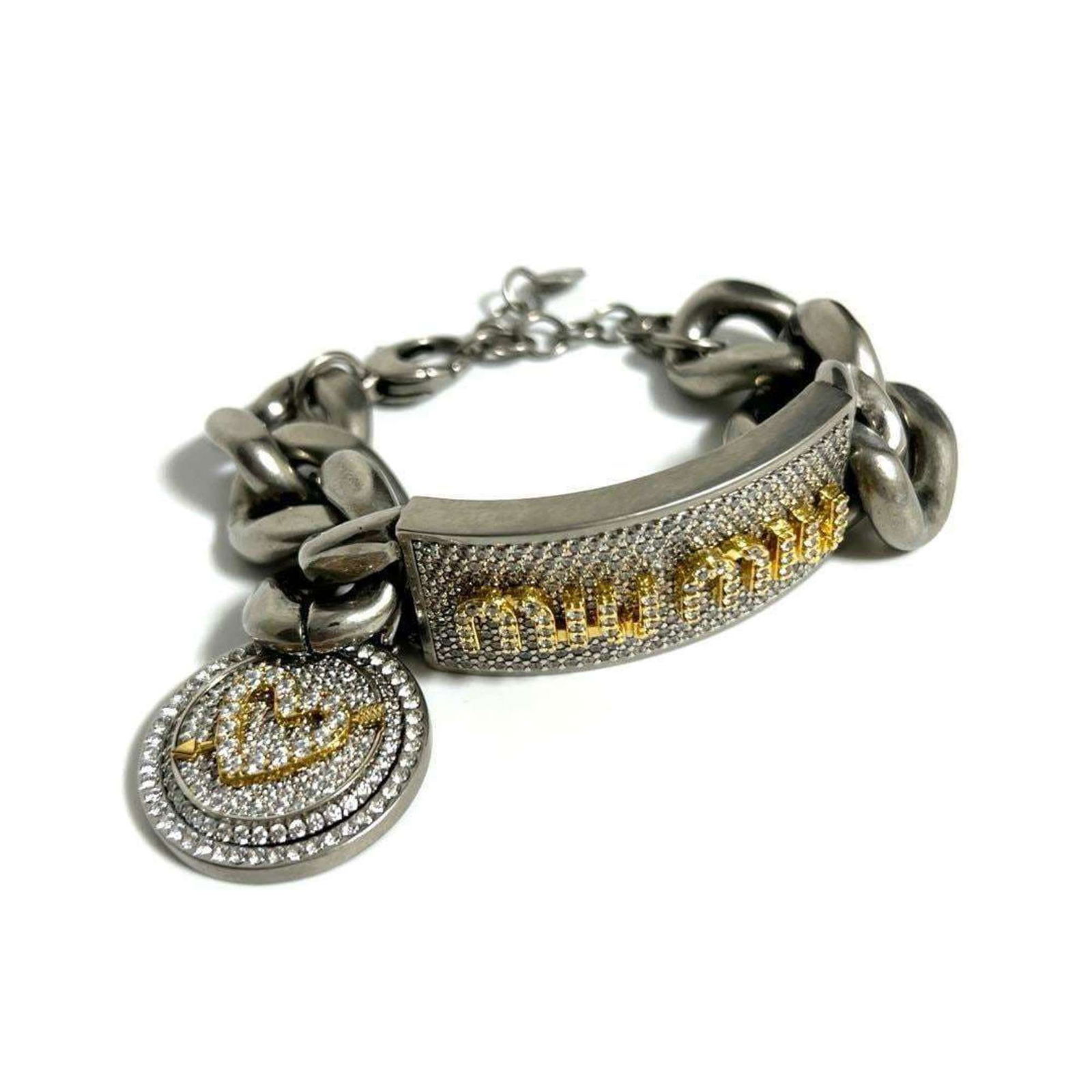 Miu Miu Miu: Brand: Miu Miu Type: Charm Bracelet Gender: Women Material: Metal, Rhinestone Length: 17cm / 6.69'' Condition: Used (very good), A few traces of usage, some scratches / dirt can be seen but overall in