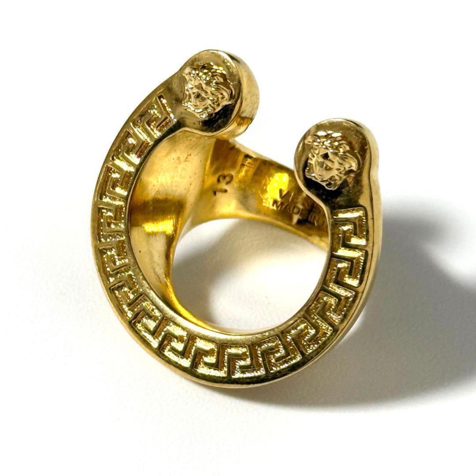 Versace Versace: Brand: Versace Type: Band Ring Gender: Men,Women Color: Gold Material: Metal Brand Size: 13 Condition: Used (very good), A few traces of usage, some scratches / dirt can be seen but overall in very go