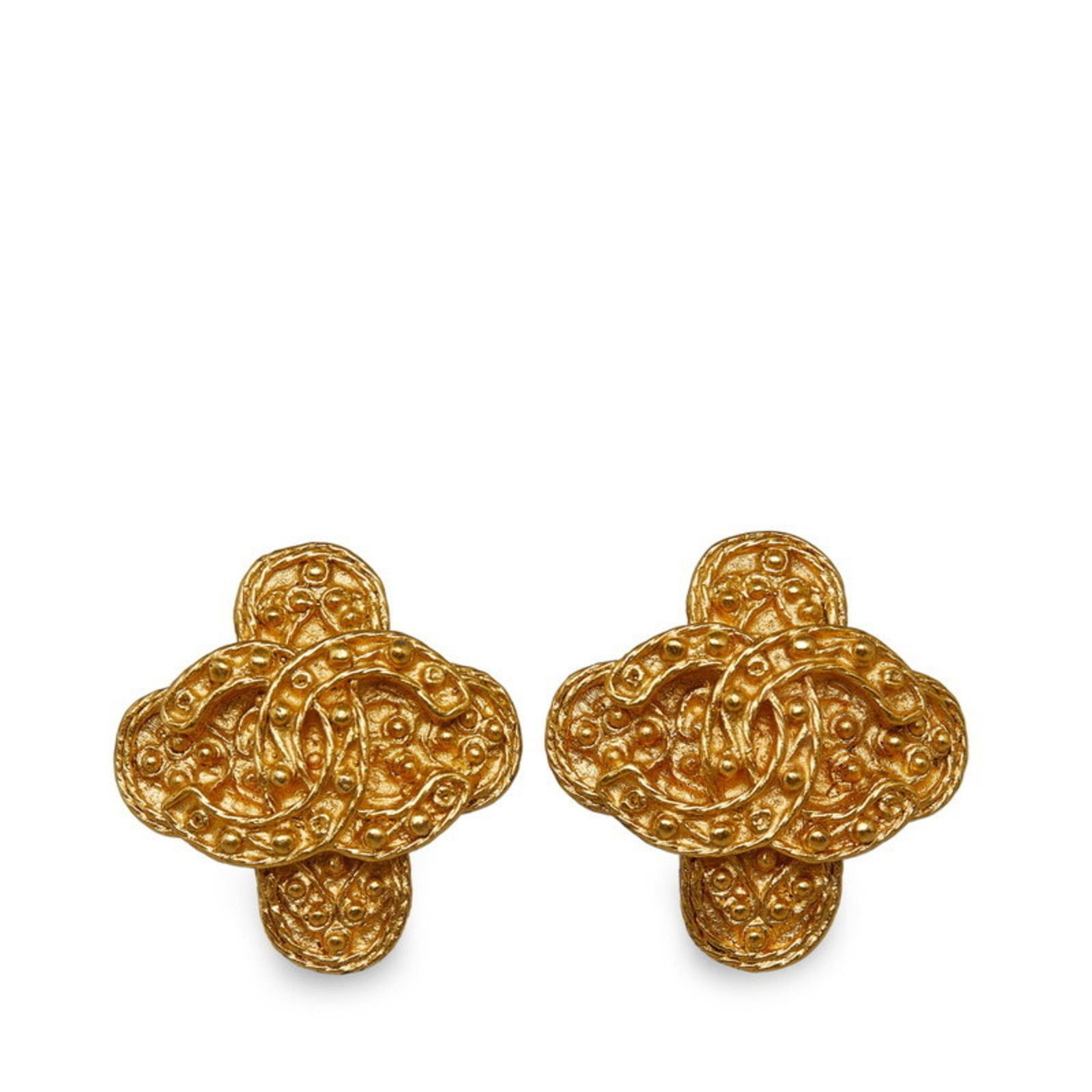 Chanel Coco Mark Cross Earrings Gold Plated: Brand: Chanel Type: Clip Earrings Gender: Women Material: Gold Plating Color: Gold Size (Hxwxd): 29.90mm x 28.90mm / 1.18'' x 1.14'' Condition: Used (good), Traces of usage, scratches / dirt can be se