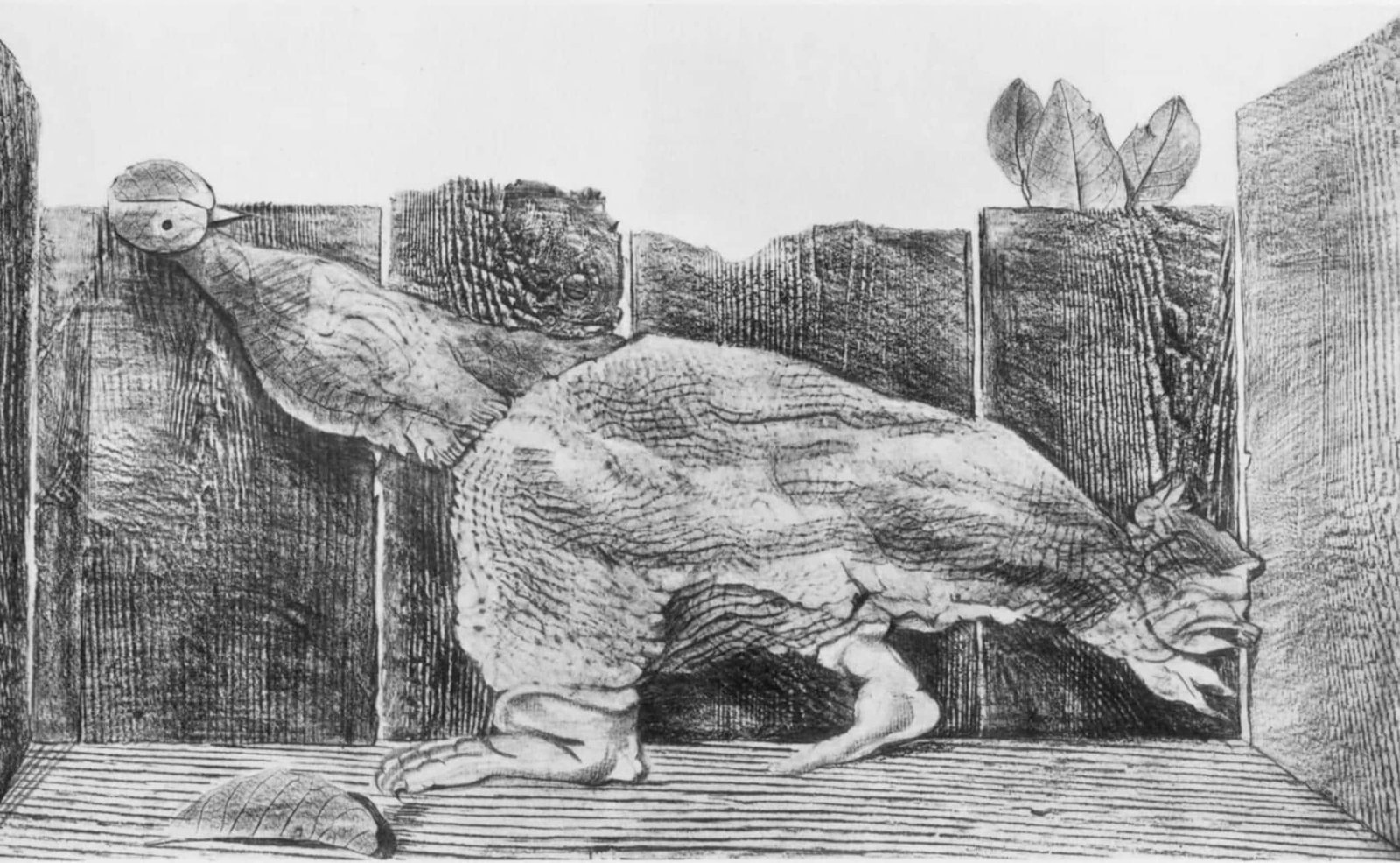 Max Ernst, Composition (Spies/Leppien 222), Histoire Naturelle, Lithograph: Collotype from frottage on vlin paper. Paper size: 12.75 x 19.625 inches. Excellent condition. Unsigned and unnumbered, as issued. Notes: From the album, Max Ernst, Histoire Naturelle, 1972. Published