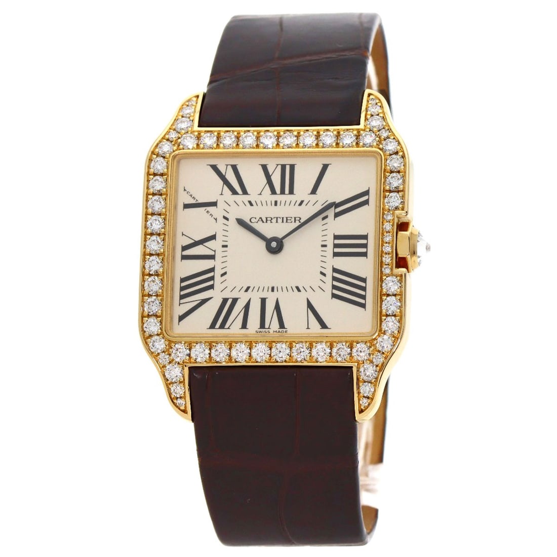Cartier Santos-Dumont Diamond Bezel Watches Wh100451 K18 Pink Gold/Leather (1 of 20)