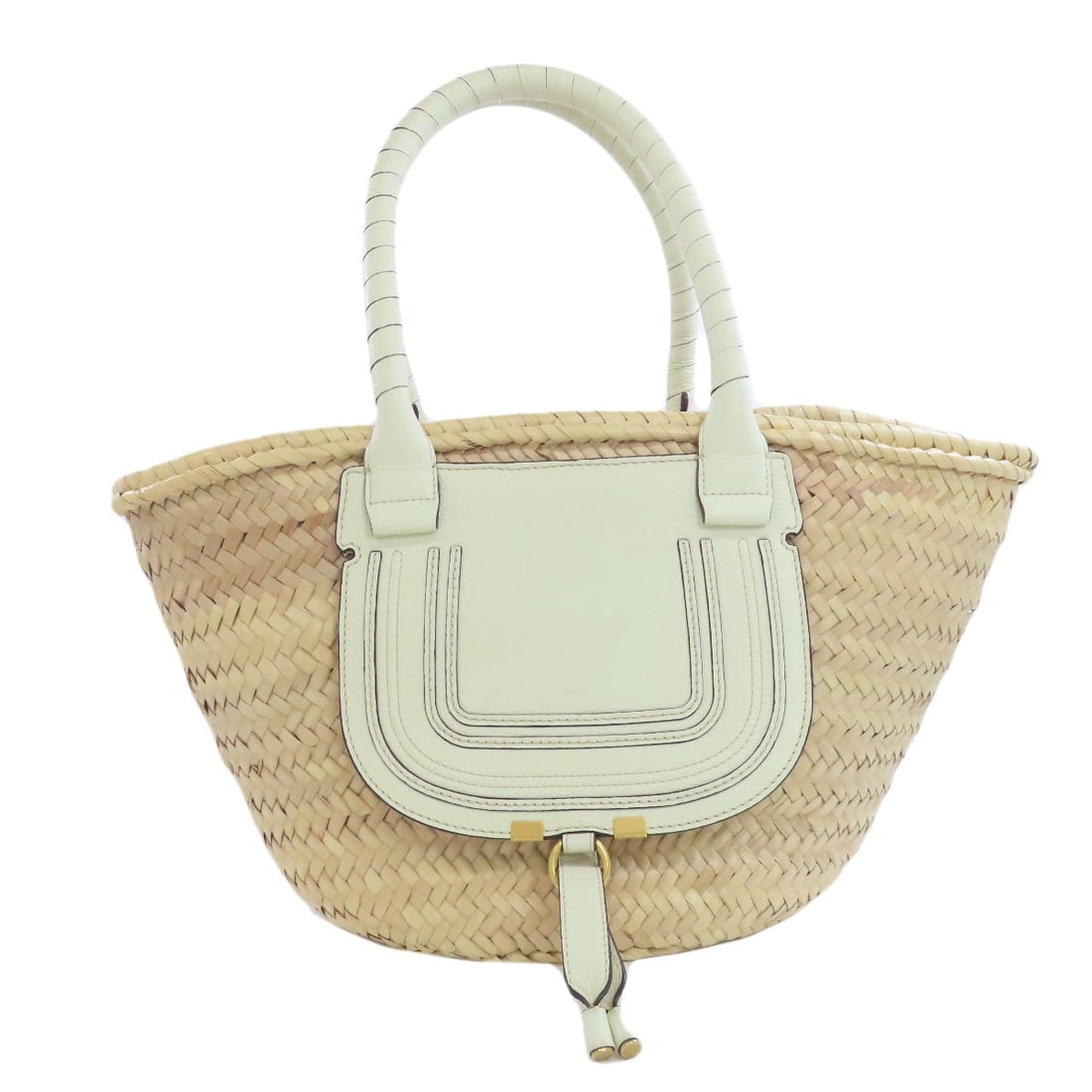 Chloe Mercy Basket Bag Tote Bag Raffia: Brand: CHLOE Style: Tote Bag Exterior Material: Raffia Color: Beige x white Type: Tote Bag Exterior Color: beige Product Disclaimer: Pre-owned unless stated. Expect minor wear consistent with use. Siz