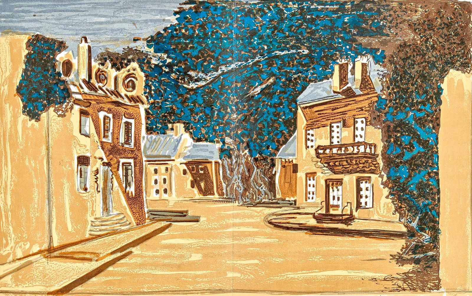 Georges Braque, Decor Pour Les Facheux (Mourlot 107), Regards Sur Paris, Lithograph: Lithograph on vlin dArches paper. Paper size: 15.5 x 24 inches. Excellent condition, with centerfold, as issued. Inscription: unsigned and unnumbered, as issued. Notes: from the folio, Regards sur Par