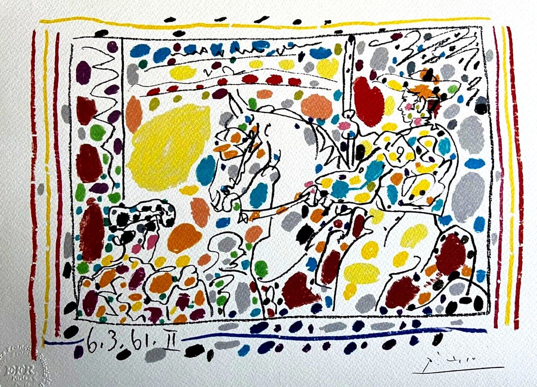 Pablo Picasso "The Picador" Lithograph Coa Signed Op Numbered By Hand Stamp (1 of 8)