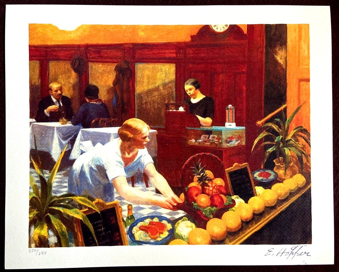Edward Hopper Lithograph Signed Coa Numbered In Pencil 275 Ex: Edward Hopper " Tables for women " Lithograph of an original work by Edward Hopper, printed in 1986. 32 x 40 cm 275 hand numbered specimens signed on the slab The progressive number could be different