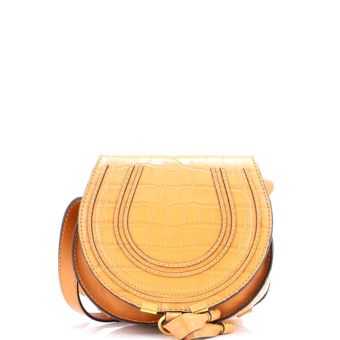 Chloe Marcie Crossbody Bag Crocodile Embossed Leather Mini: Brand: Chloe Exterior Material: Leather Style: Cross Body Bags Exterior Color: Neutral Size: Mini Measurements: Height 6", Width 7.5", Depth 3", Strap Drop 18-24" Model: Marcie Crossbody Bag Crocodile