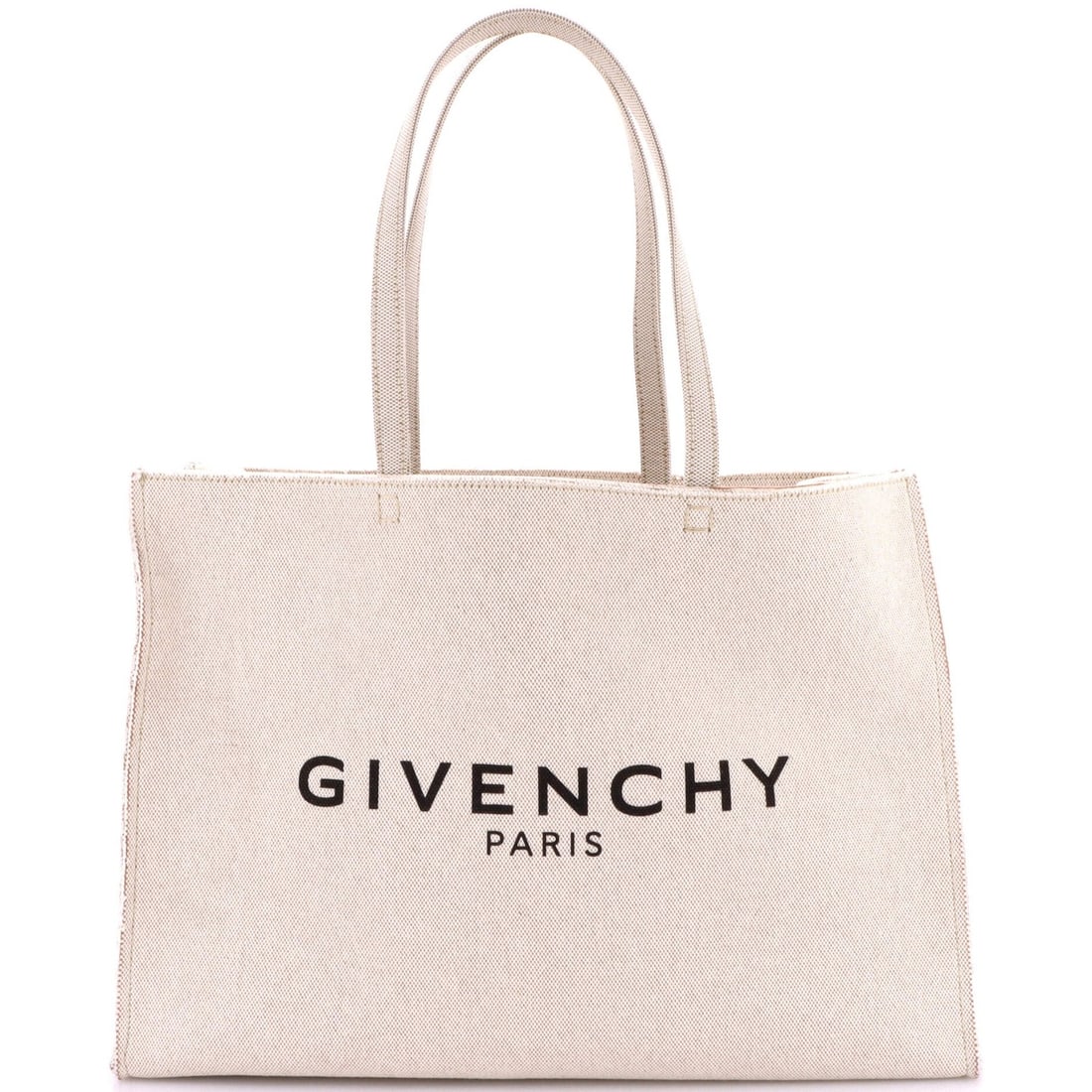 Givenchy G-Tote Canvas Large: Brand: Givenchy Exterior Material: Canvas Plain Style: Totes Exterior Color: Neutral Size: Large Measurements: Height 12.5", Width 18", Depth 6.5" Model: G-Tote Canvas Large Exterior Material: Canvas