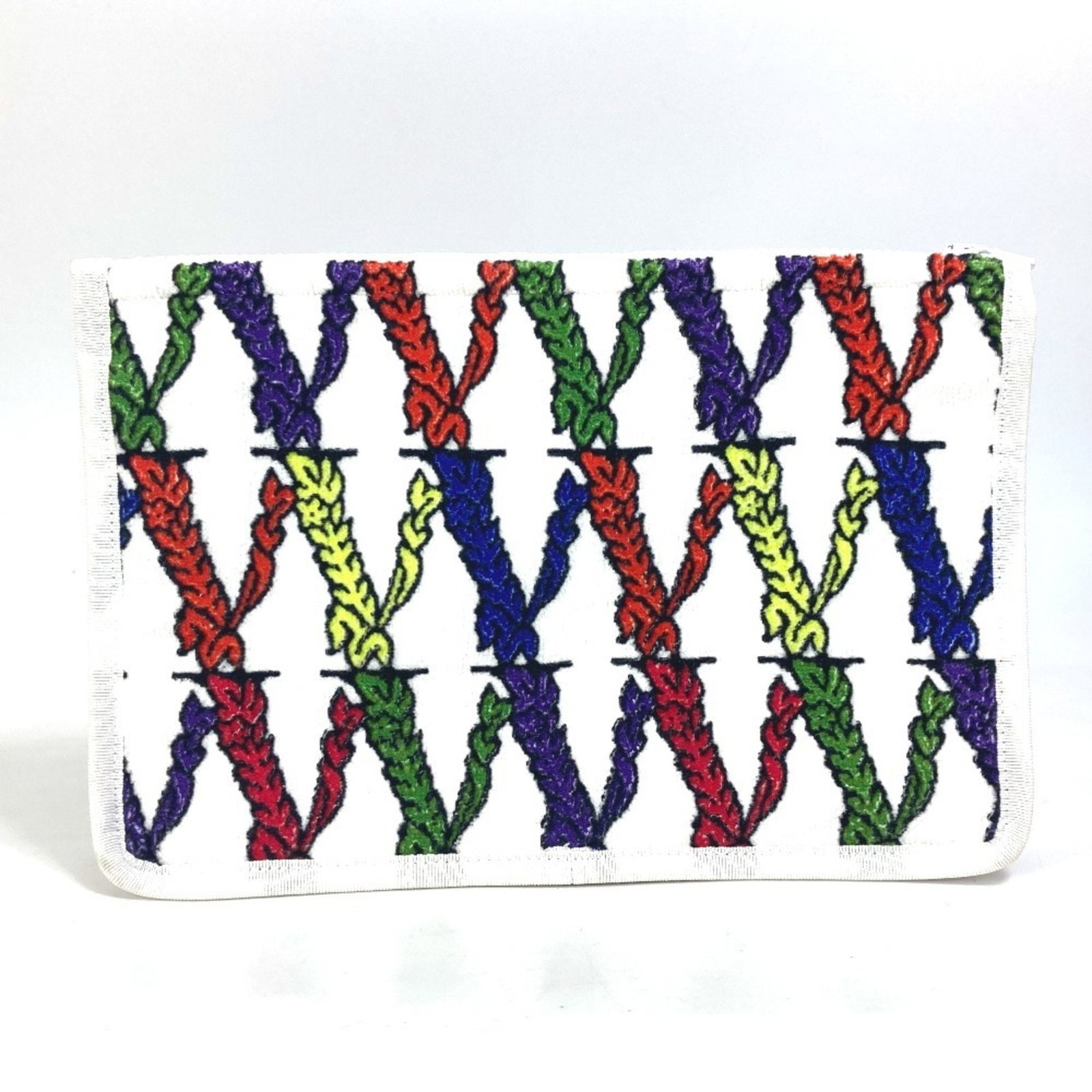 Versace Virtus Logo Pouch Clutch Bag: Brand: Versace Type: Clutch Bag, Pouch Material: Pile Fabric Color: Multi-Color, White Gender: Women Size (Hxwxd): 19cm x 29cm / 7.48'' x 11.41'' Condition: Used (very good), Hardly any traces of usag