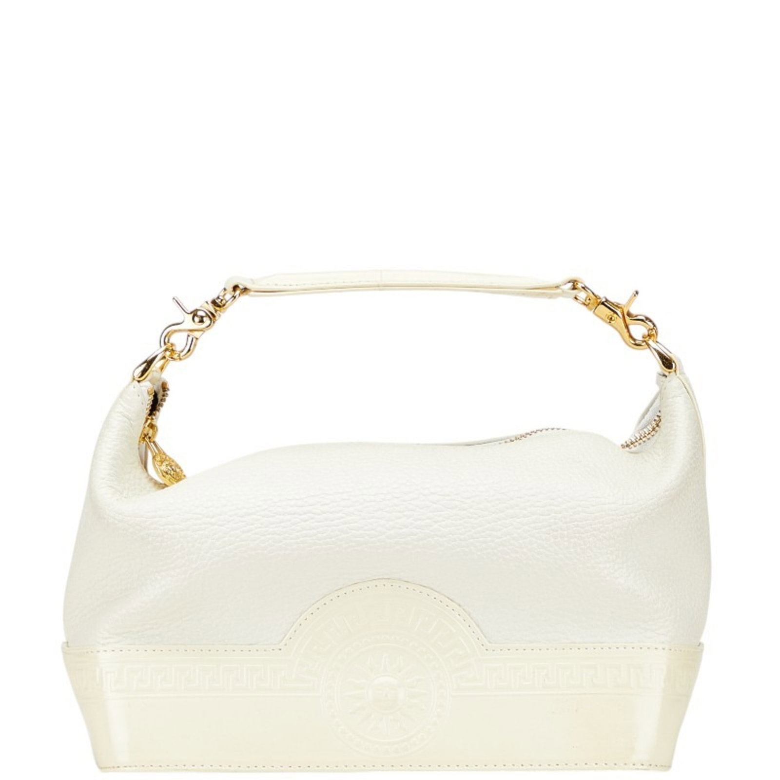 Versace Sunburst Handbag Vanity Bag White Leather: Brand: Versace Type: Handbag, Vanity Bag Material: Leather Color: White Closure: Zipper Gender: Women Size (Hxwxd): 17cm x 24cm x 12cm / 6.69'' x 9.44'' x 4.72'' Handle Drop: 10.00cm / 3.94'' Conditio