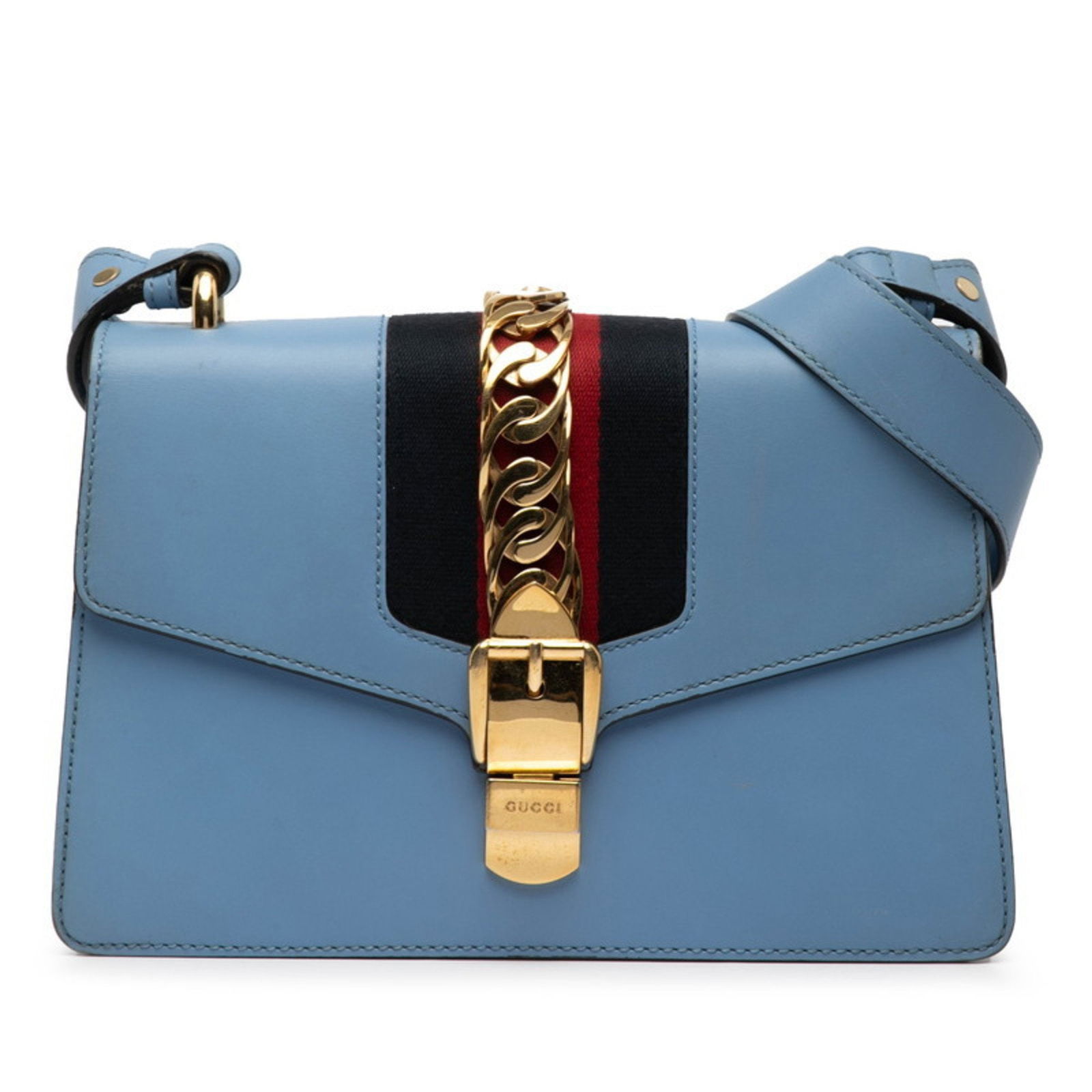 Gucci Sylvie Shoulder Bag 421882 Light Blue Leather (1 of 6)