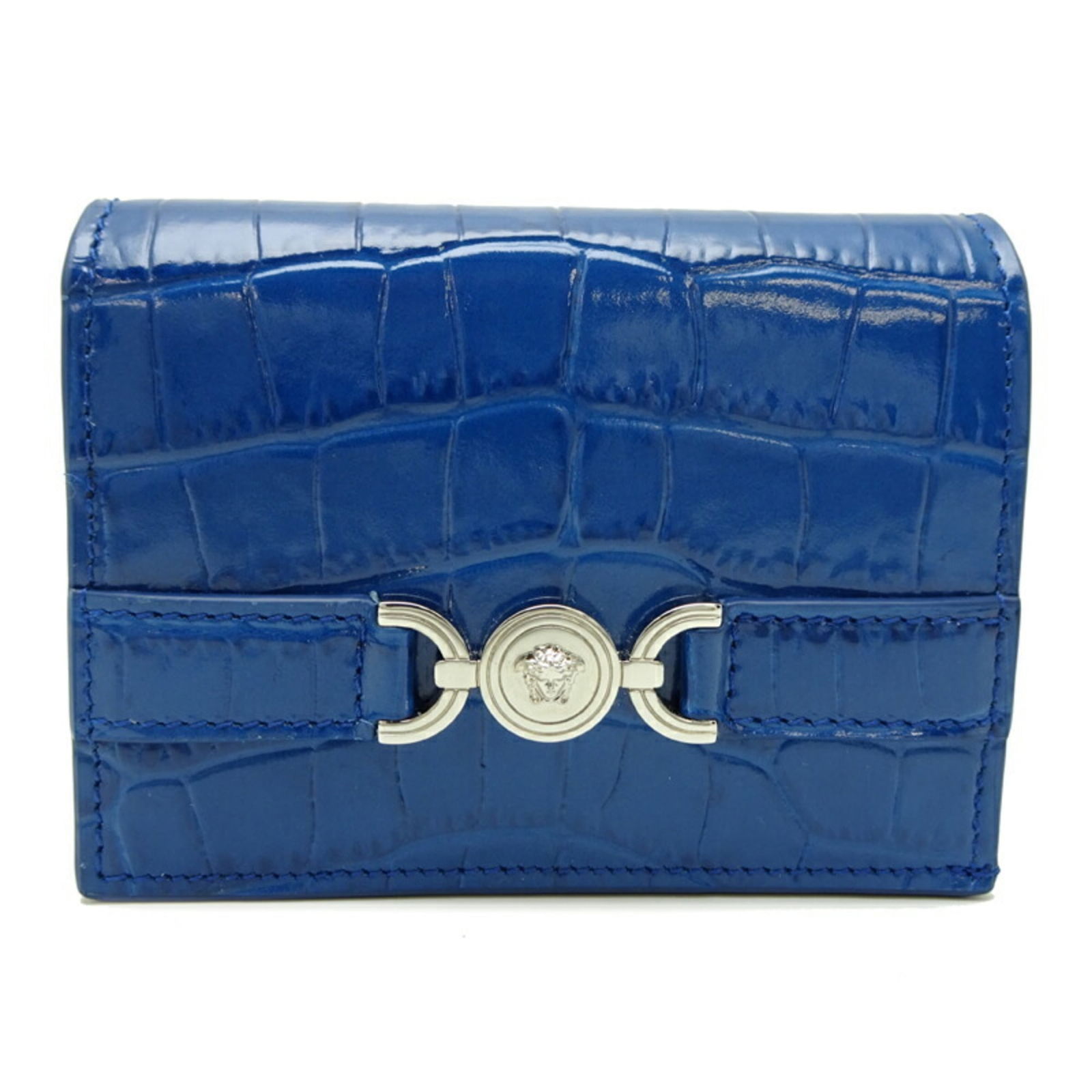 Versace Medusa 95: Brand: Versace Type: Wallet (Bi-Fold) Gender: Men,Women Material: Leather Color: Blue Size (Hxwxd): 8.5cm x 10.5cm x 3cm / 3.34'' x 4.13'' x 1.18'' Condition: Used (very good), A few traces of usage,
