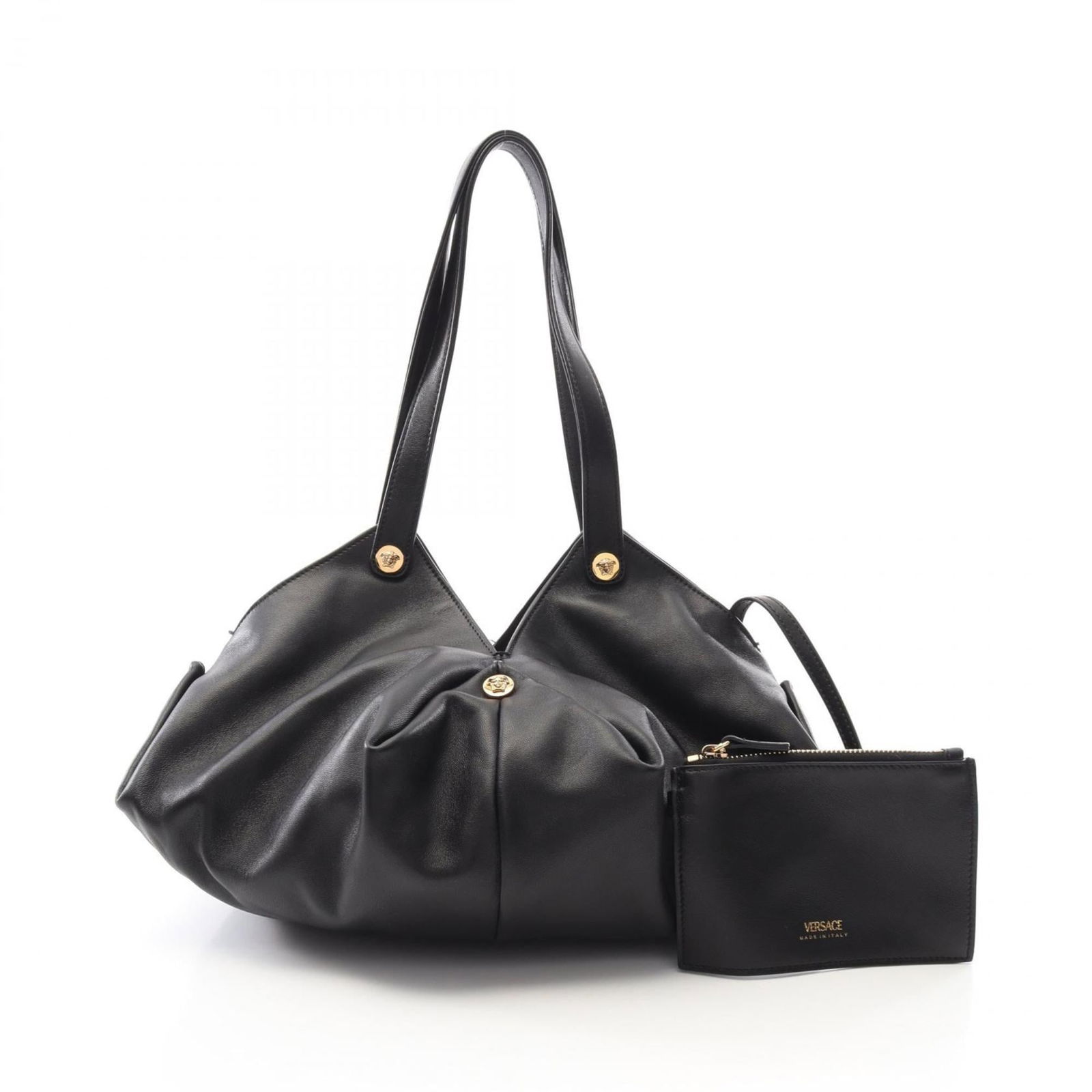 Versace Protea Shoulder Bag: Brand: Versace Type: Shoulder Bag Material: Leather Color: Black Gender: Women Size (Hxwxd): 21cm x 37cm x 22cm / 8.26'' x 14.56'' x 8.66'' Condition: Used (acceptable), Traces of usage, damages / dir
