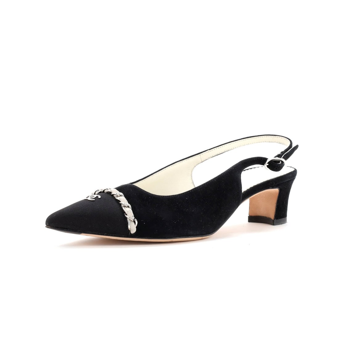 Chanel Women'S Chained Pointed Cc Cap Toe Slingback Pumps Suede (1 of 6)