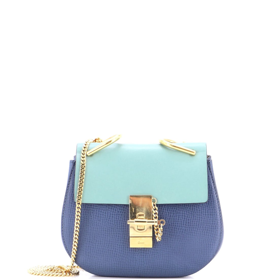 Chloe Drew Crossbody Bag Leather Mini: Brand: Chloe Exterior Material: Leather Style: Cross Body Bags Exterior Color: Blue Size: Mini Measurements: Handle Drop 12", Height 7", Width 7.5", Depth 3", Strap Drop 22" Model: Drew Crossbody Bag