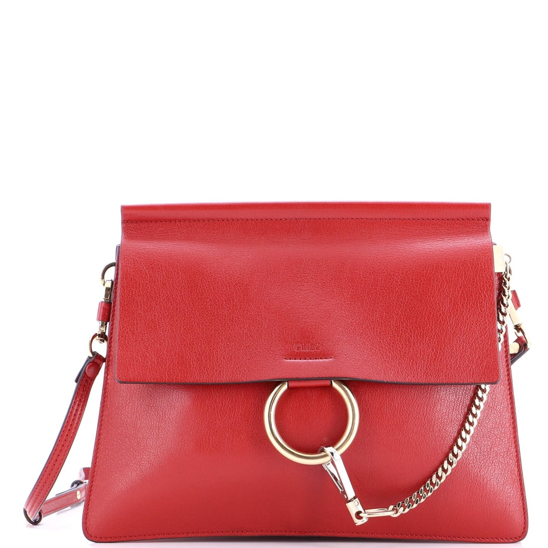 Chloe Faye Shoulder Bag Leather Medium: Brand: Chloe Exterior Material: Leather Style: Shoulder Bags Exterior Color: Red Size: Medium Accessories: With Strap Measurements: Handle Drop 17-20", Height 10", Width 12.5", Depth 2", Strap Drop 12