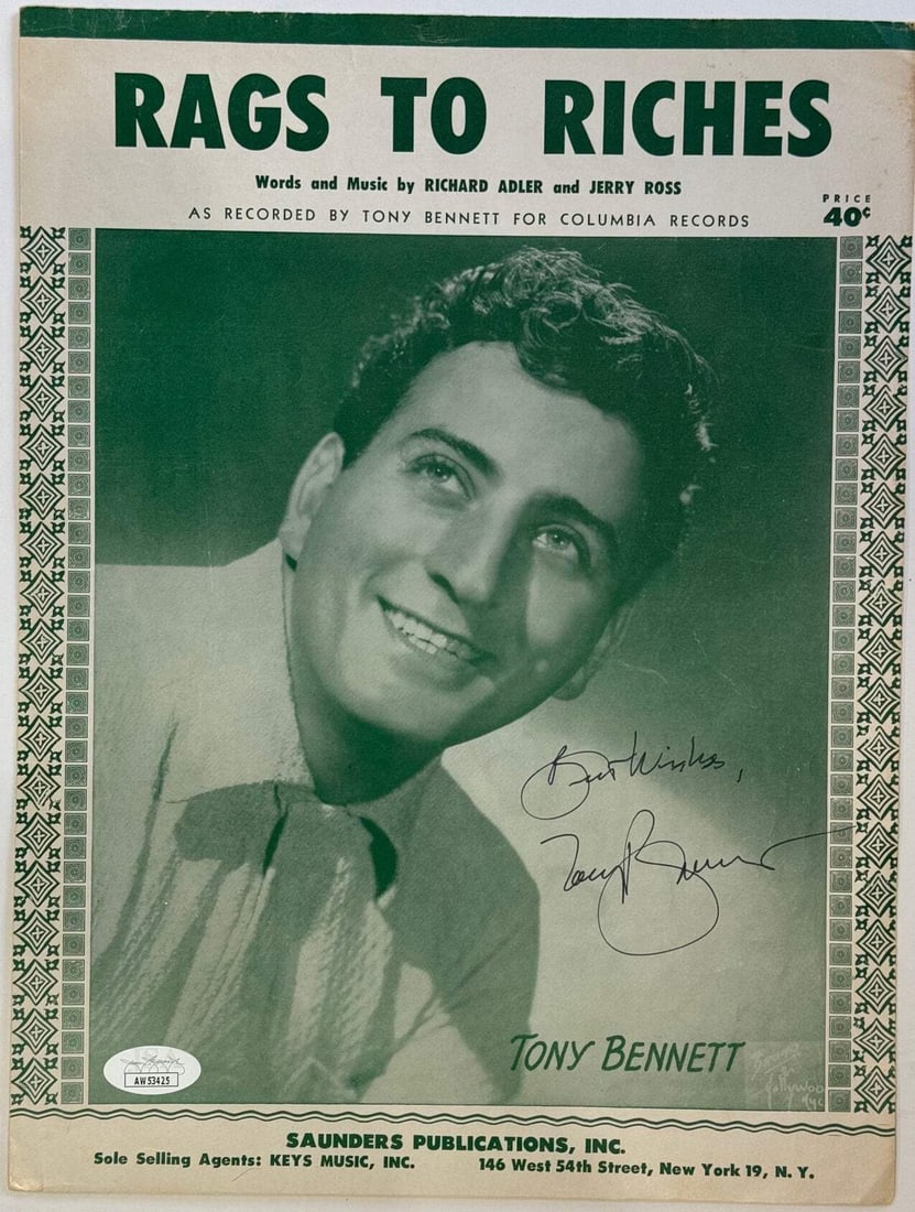 Tony Bennett Rags To Riches Autographed Sheet Music (Jsa) (1 of 3)