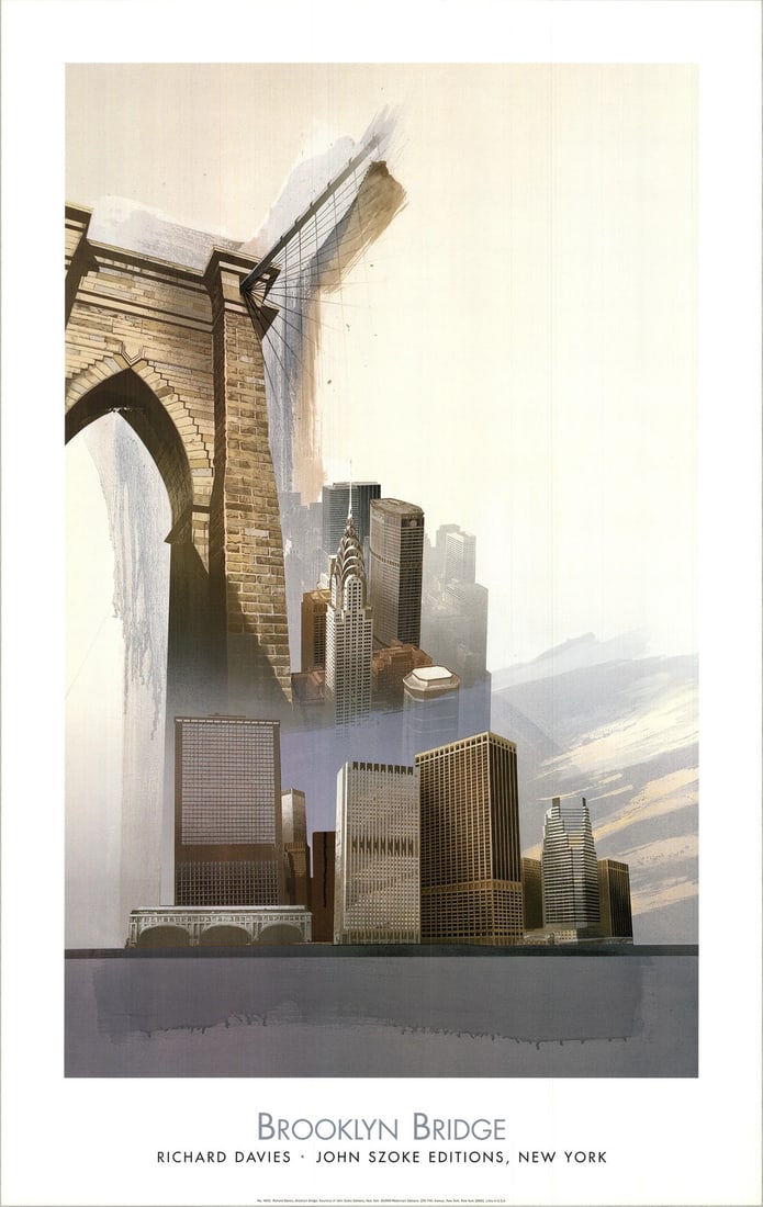 Richard Davies Brooklyn Bridge " Offset Lithograph Photography Brow (1 of 4)