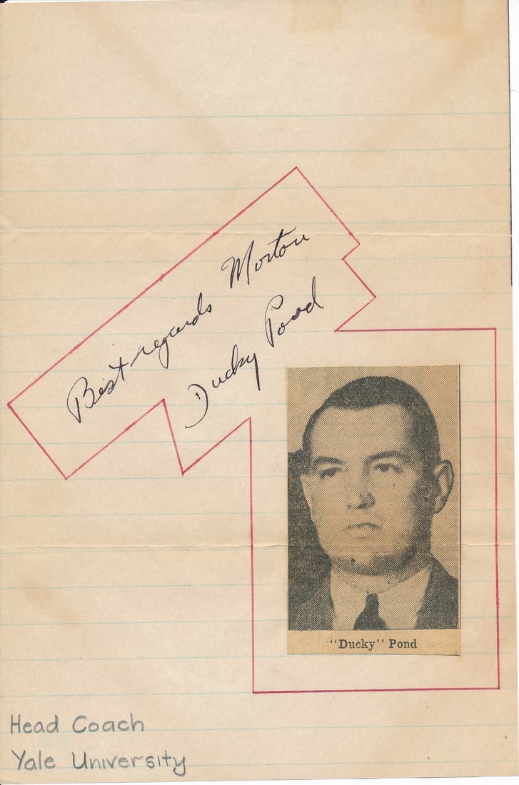 Ducky Pond Yale Coach Signed/Autographed Photo Page Psa/Dna 132981: Sport: Football Original/Reprint: Original Autograph Authentication: PSA/DNA Team: Yale University Product Disclaimer: Not affiliated with any team or league. Signatures are unverified unless a certif