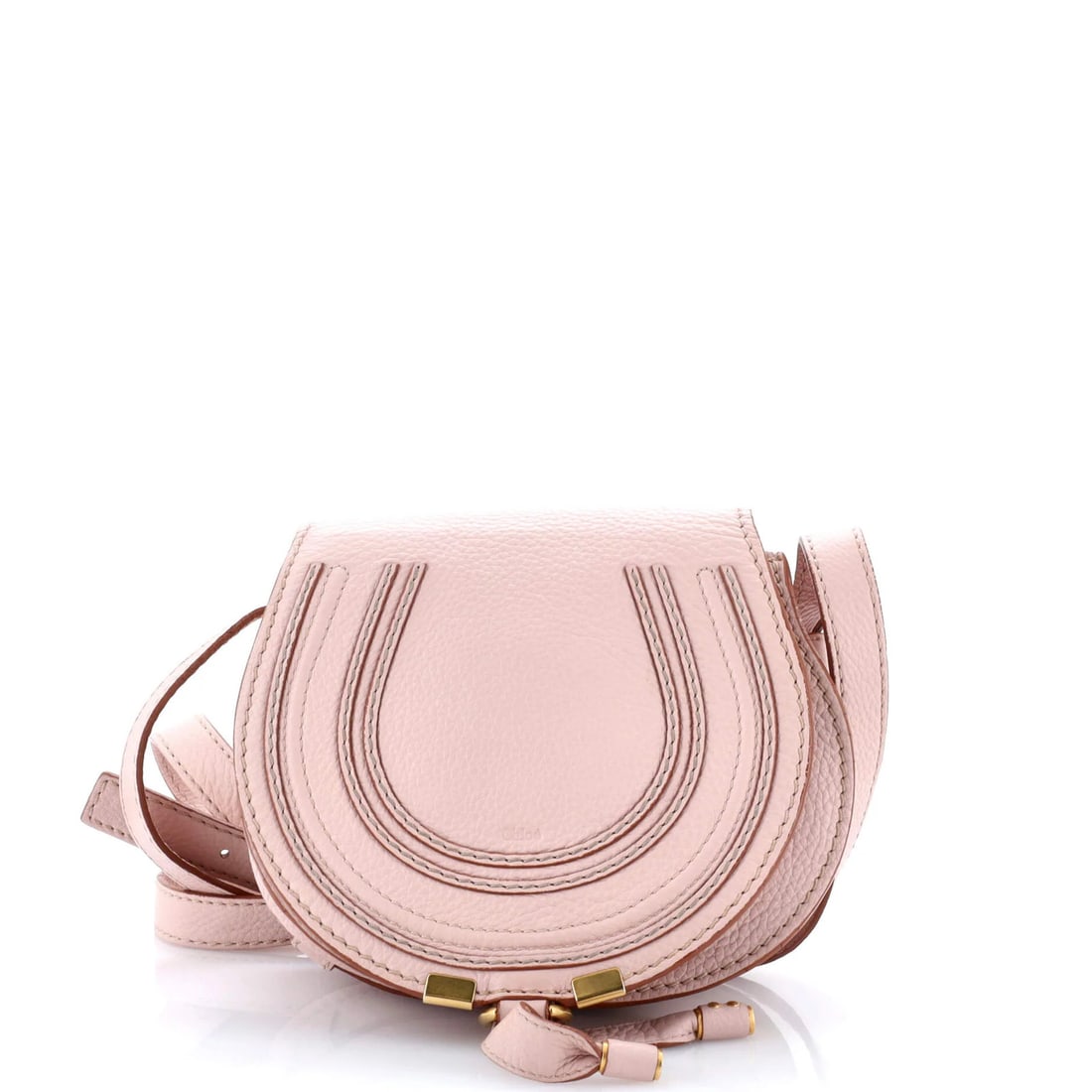 Chloe Marcie Crossbody Bag Leather Mini: Brand: Chloe Exterior Material: Leather Style: Cross Body Bags Exterior Color: Pink Size: Mini Measurements: Handle Drop 21-23", Height 6.5", Width 7.5", Depth 3", Strap Drop 20-24" Model: Marcie Cros