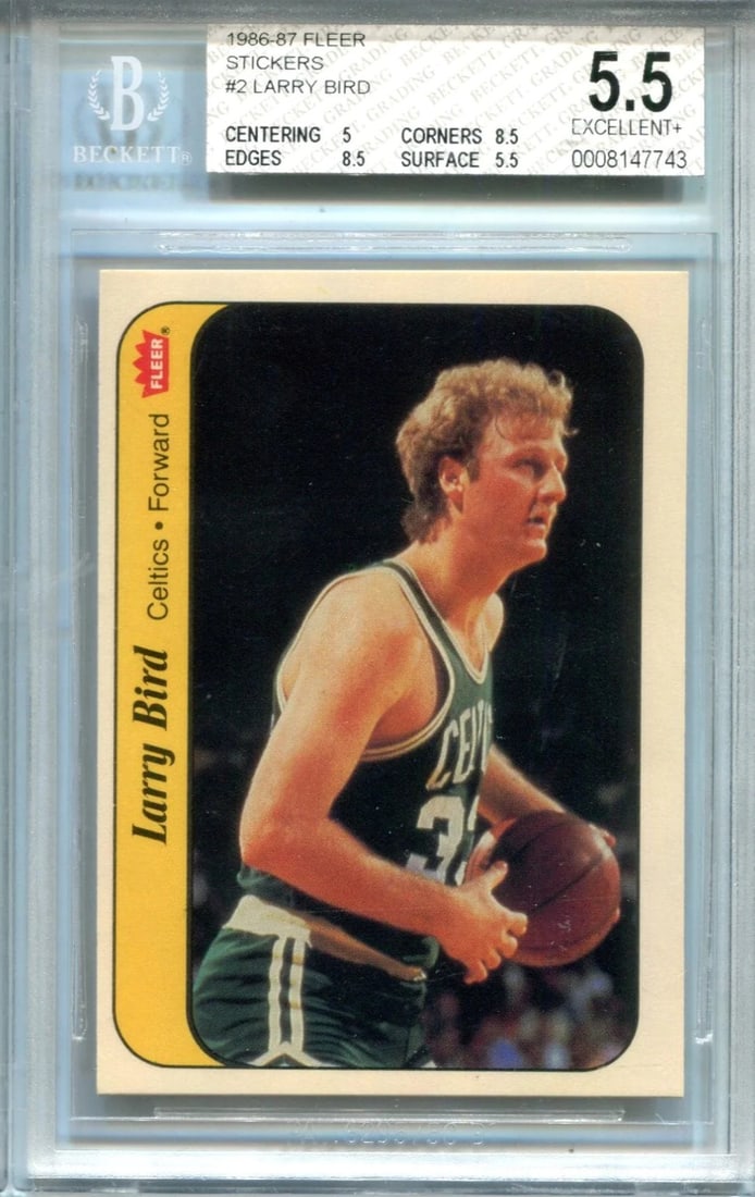 Larry Bird 1986-87 Fleer Stickers #2 Bgs 5.5 Excellent Card (1 of 2)