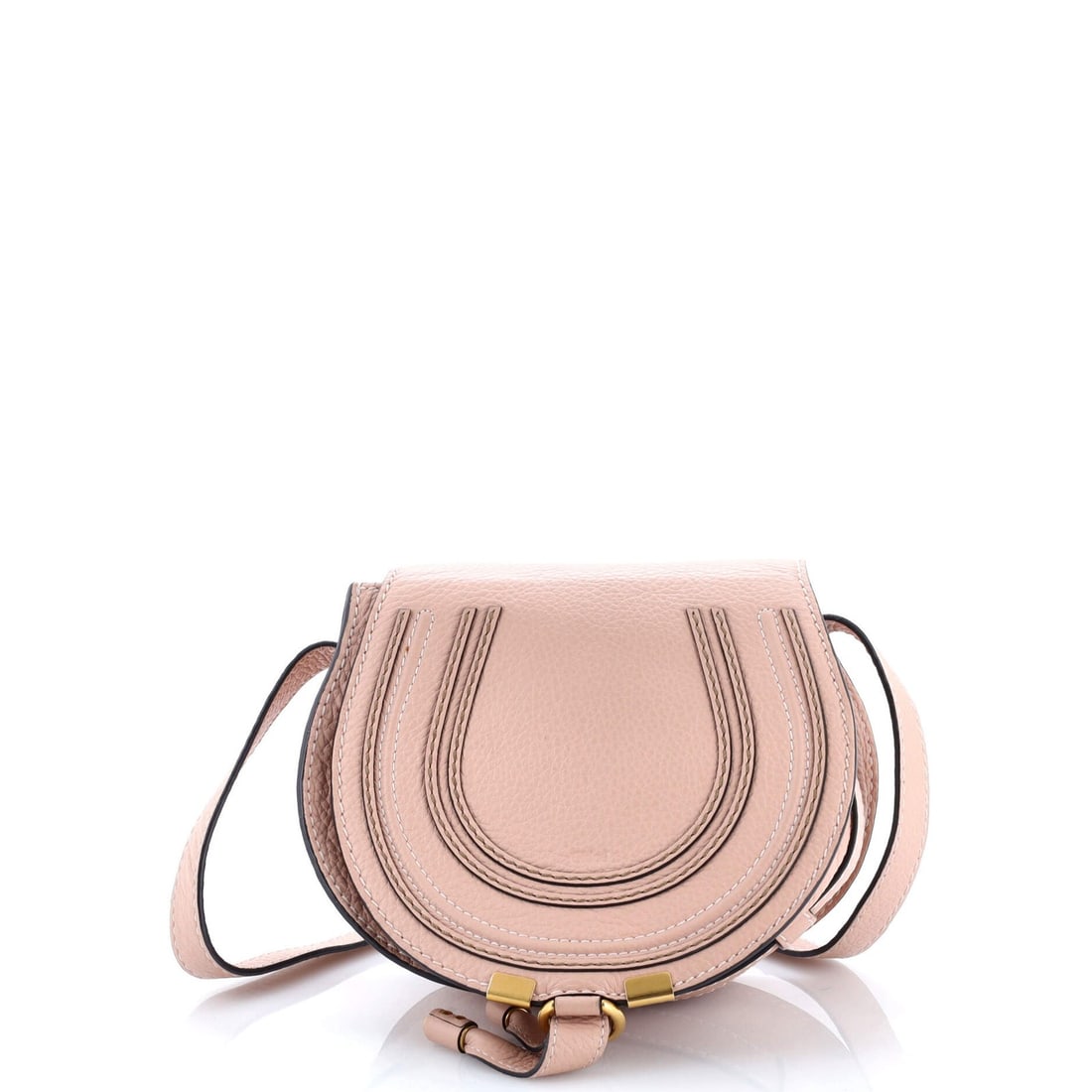Chloe Marcie Crossbody Bag Leather Small: Brand: Chloe Exterior Material: Leather Style: Cross Body Bags Exterior Color: Pink Size: Small Measurements: Handle Drop None", Height 7", Width 7.5", Depth 4", Strap Drop 20-24" Model: Marcie Crossb