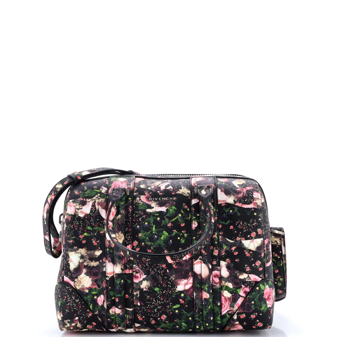Givenchy Lucrezia Duffle Bag Printed Leather Medium: Brand: Givenchy Exterior Material: Leather Style: Satchels Exterior Color: Print Size: Medium Accessories: With Strap Measurements: Handle Drop 4.5", Height 9", Width 12.5", Depth 7", Strap Drop 13" M
